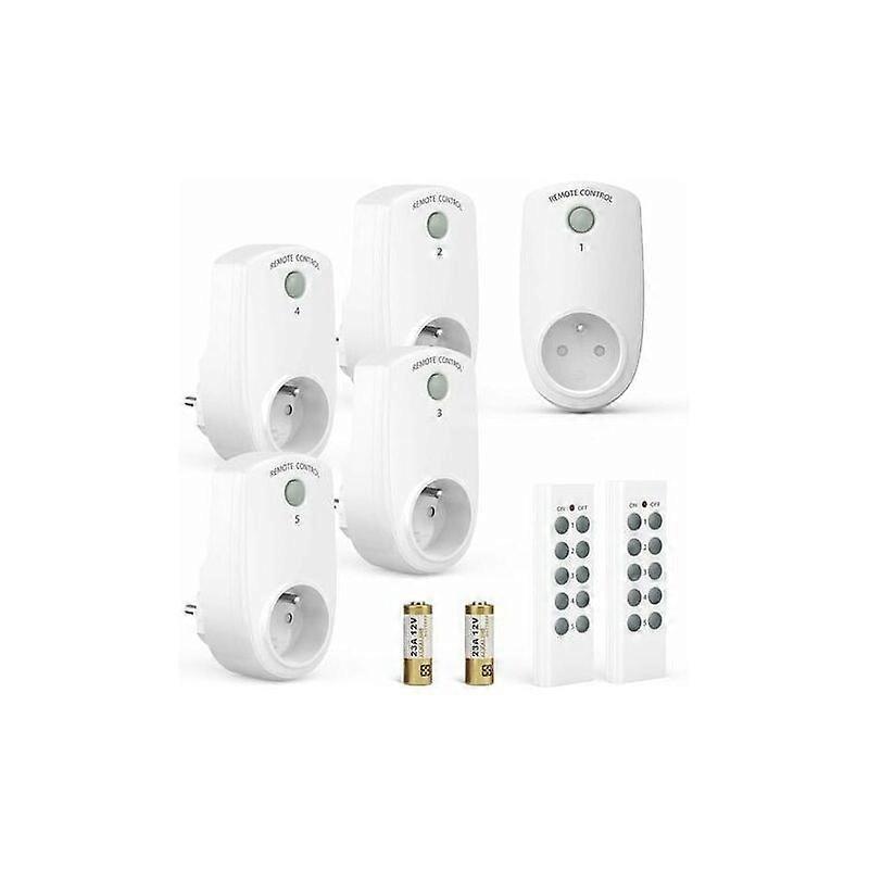 5 Pack Programmable  Wireless Electrical Outlet, with 2 Remote Controls 2 Batteries Included, 30M Control Distance in Open Area