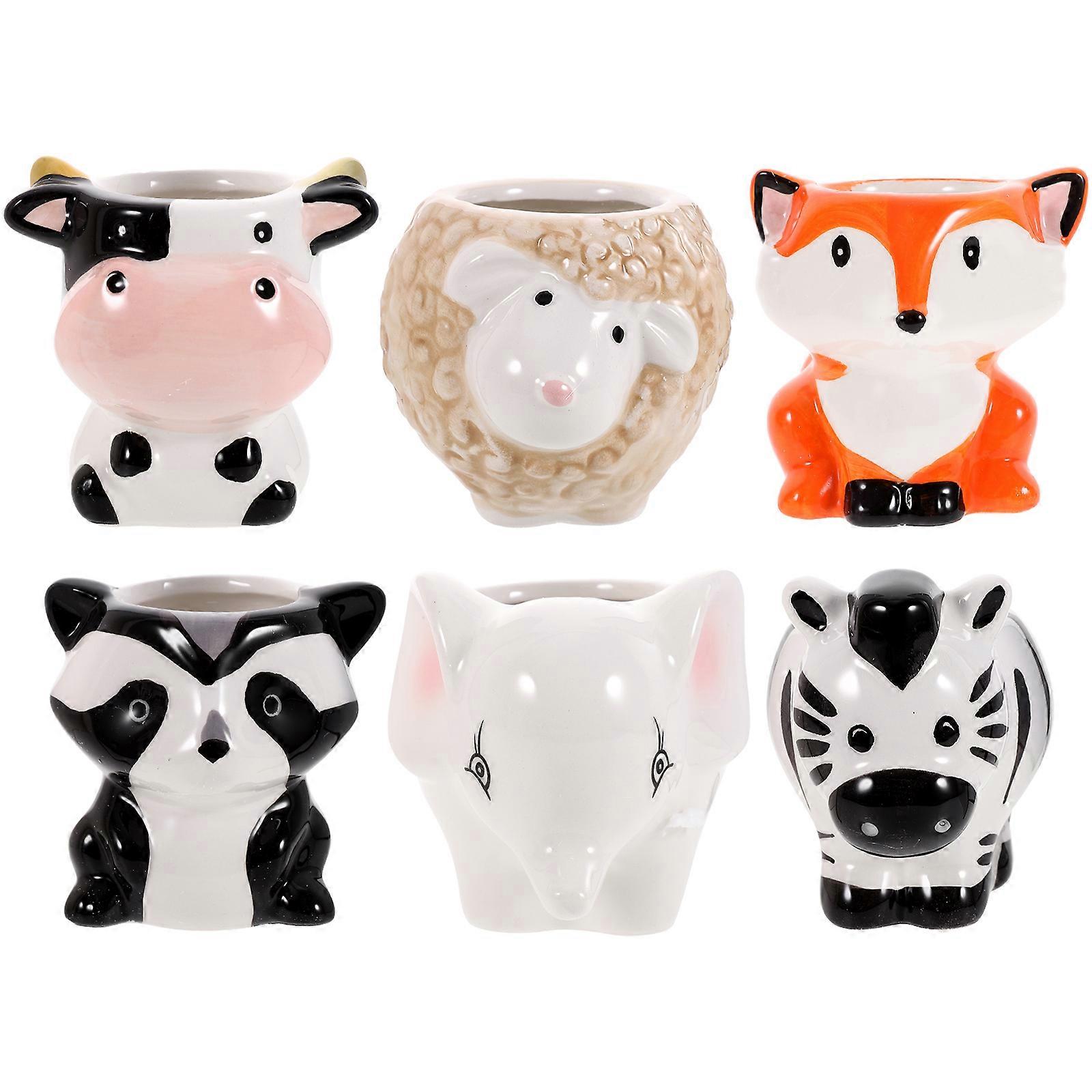 Animal Shape Planter Pots Ceramic Succulent Pots Home Decoration Assorted Color 6Pcs