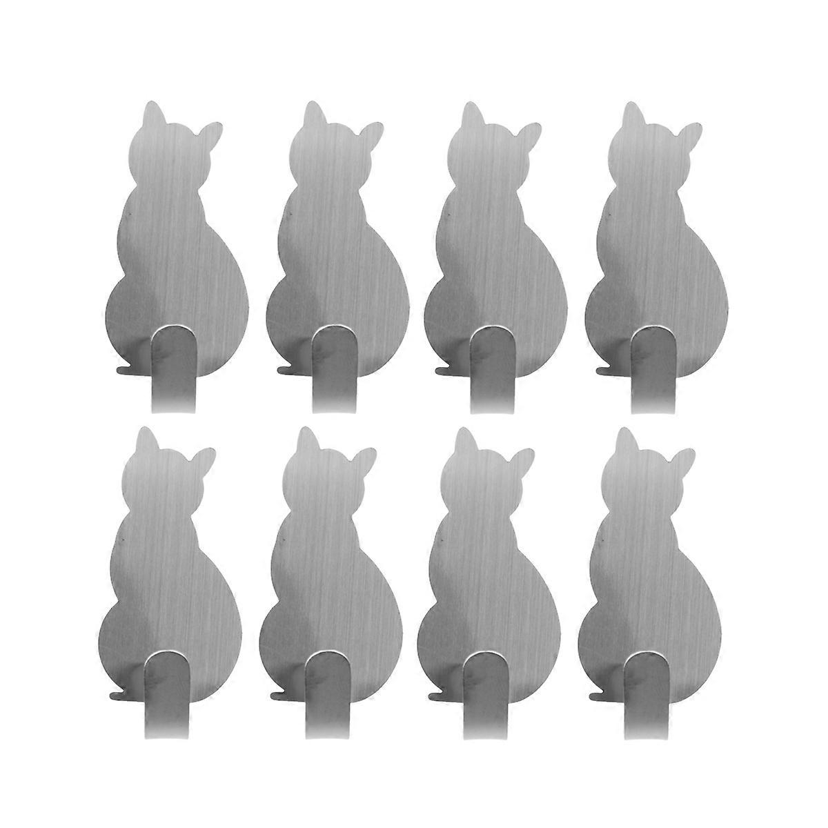 Waterproof Moisture Proof Cat Shaped Hooks Adhesive Heavy Duty 8Pcs Silver