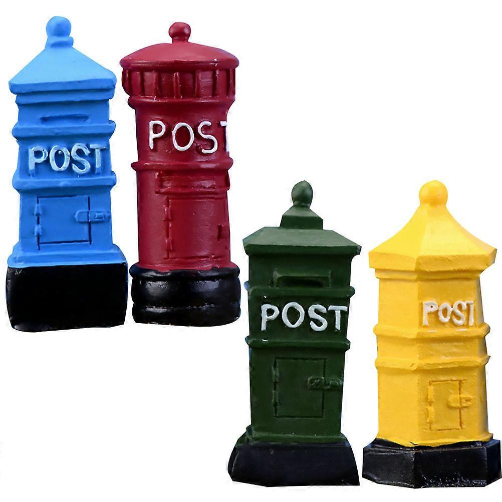 Cute Mailbox Model Desktop Ornaments Square Shape Assorted Color 4Pcs