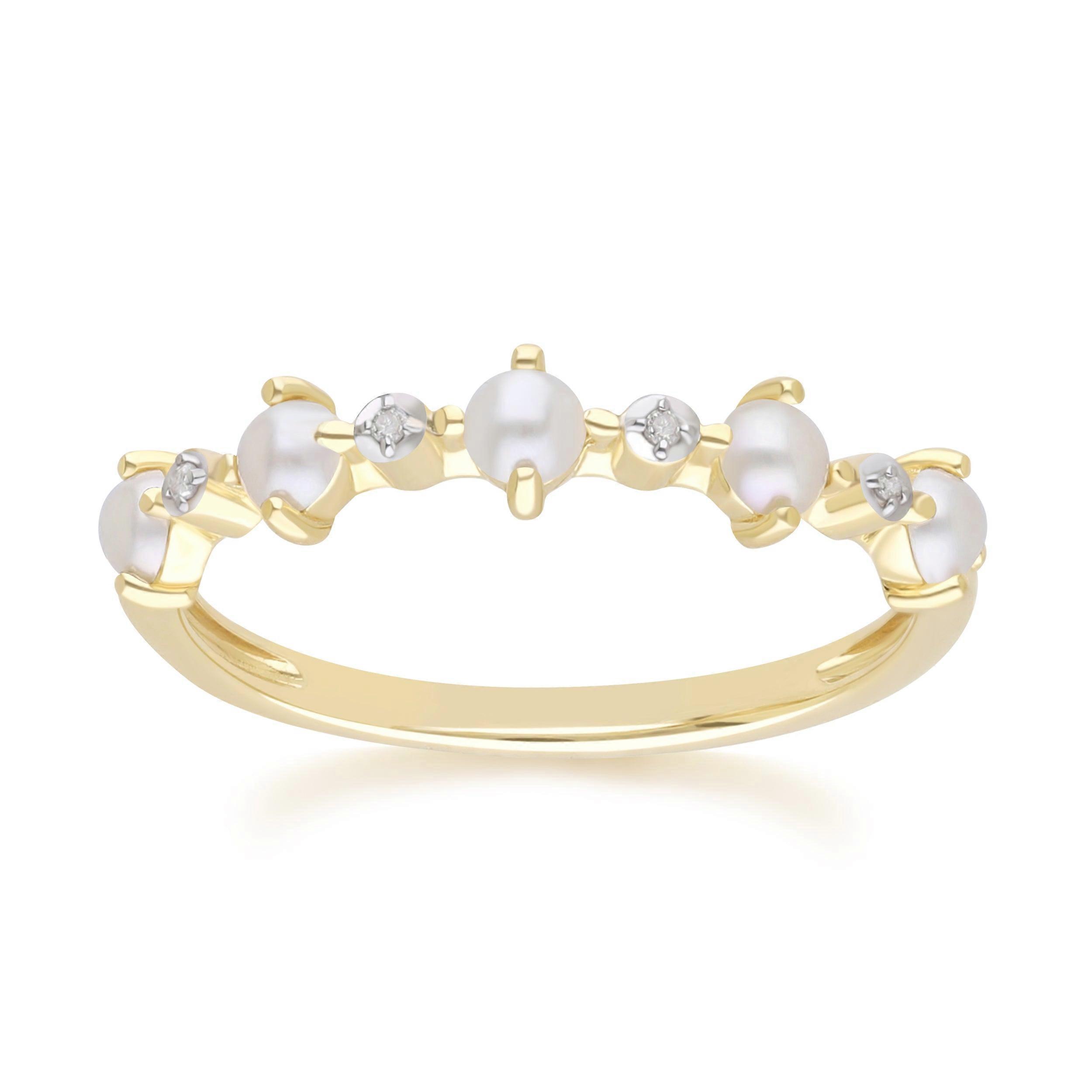 Classic Pearl & Diamond Eternity Ring in 9ct Yellow Gold