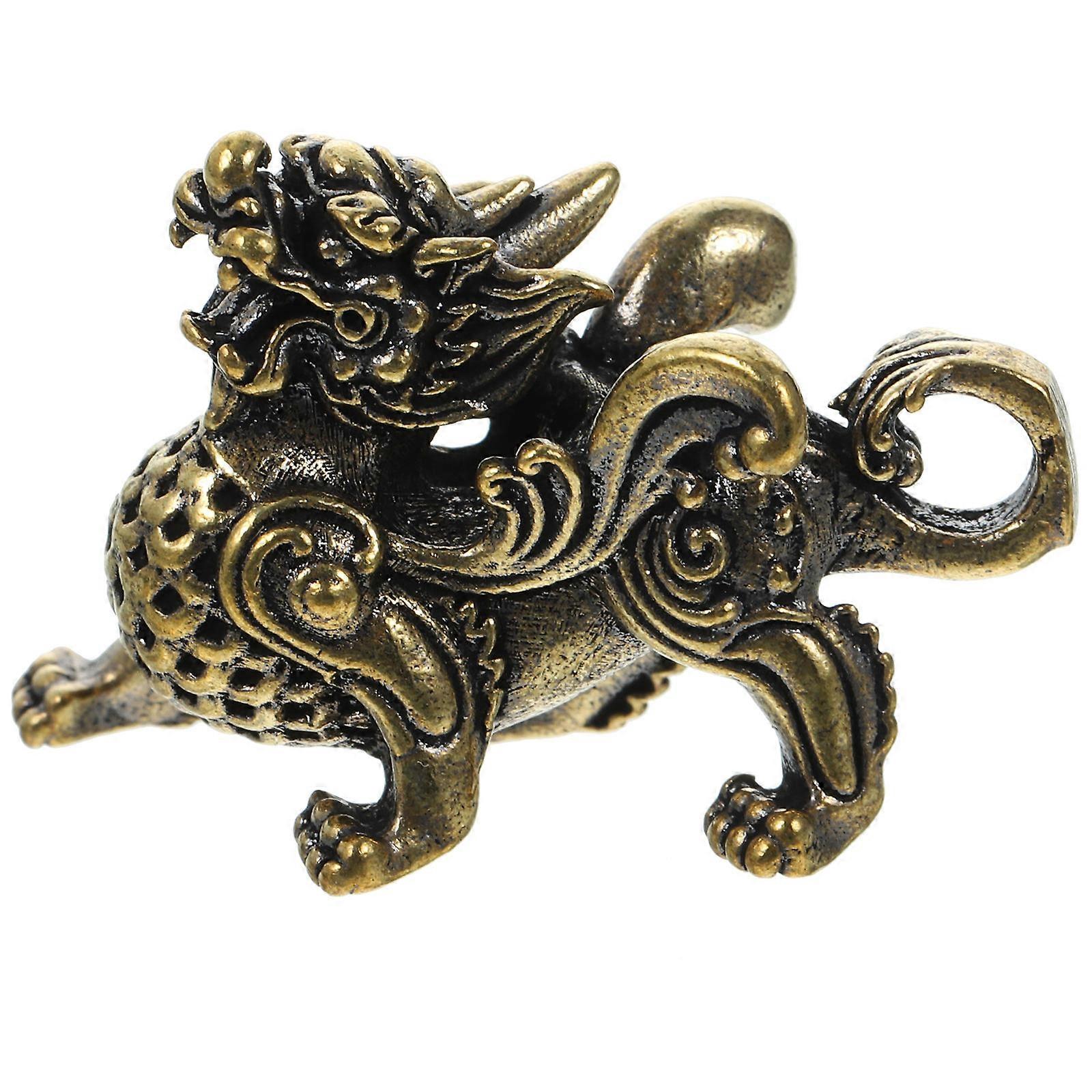 Brass Kylin Keychain Pendant Retro Desktop Decor for Office Bookshelf – Durable Craft Design for Collectors & Enthusiasts