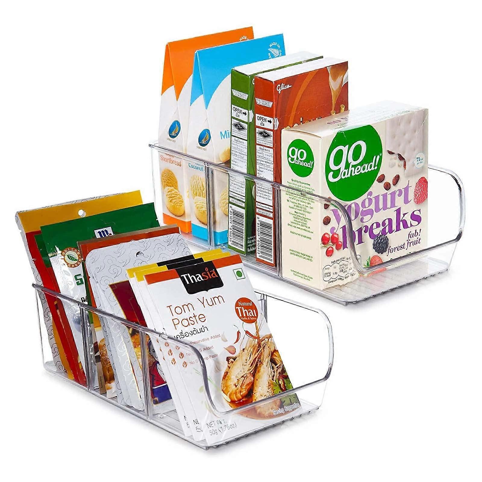 Fridge Organiser with 3 Compartments (2 Pack) Tea Bags, Kitchen Storage Box for Snacks, Sweets, Bars, Juice Boxes Cupboard Container