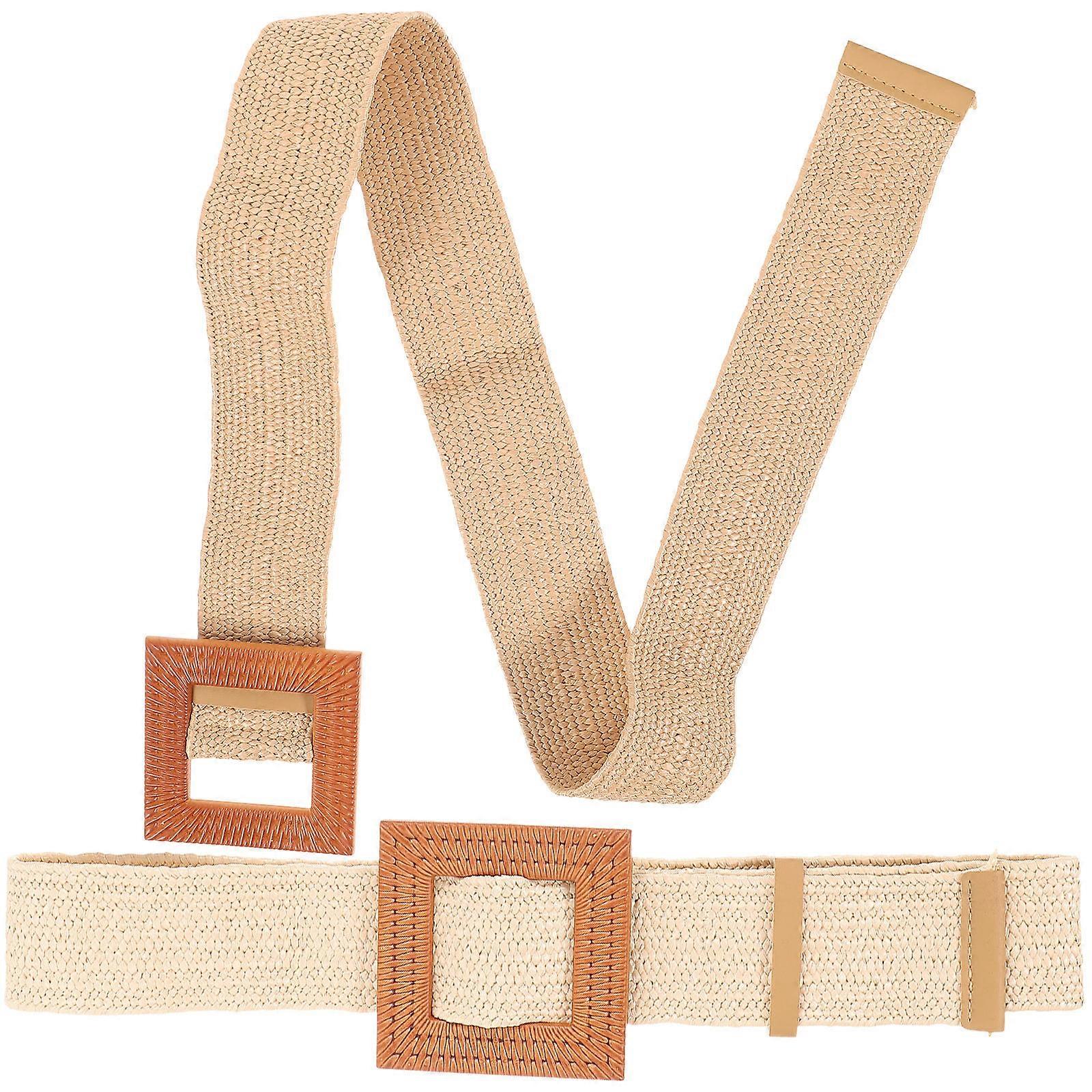 Wide Waist Belt For Women Woven Structure Adjustable Retro Buckle 2Pcs
