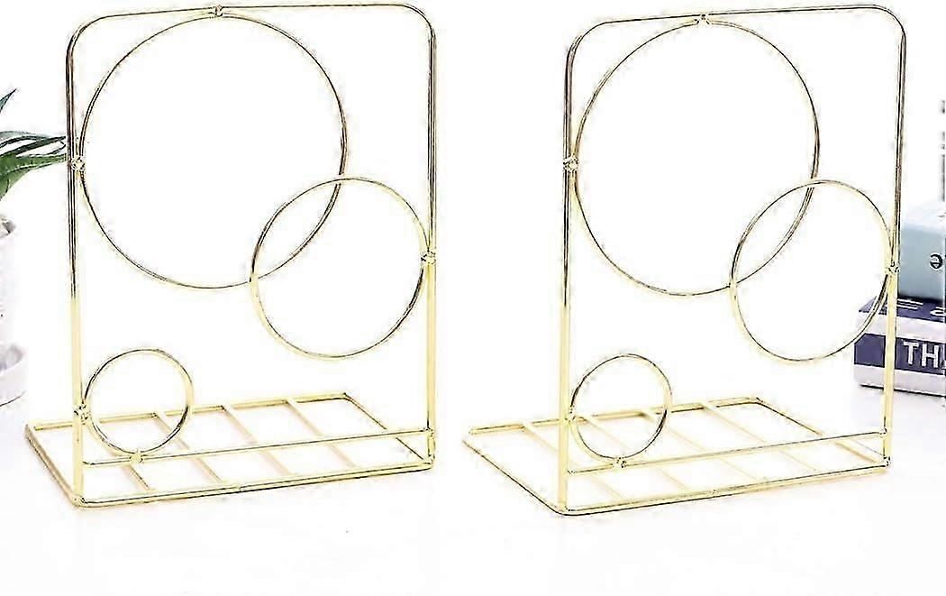 Adjustable Metal Bookends for Bookshelf or Desk in Creative Minimalist Style - Round Design for Various Book Sizes