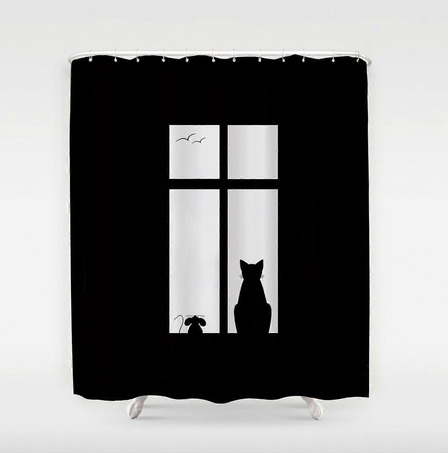 Polyester Shower Curtain, Shower Curta for Bathroom, Weighted Hem, Machine Washable, Quick Drying, WaterRepellent, Mouse and Cat, 150 x 180 cm