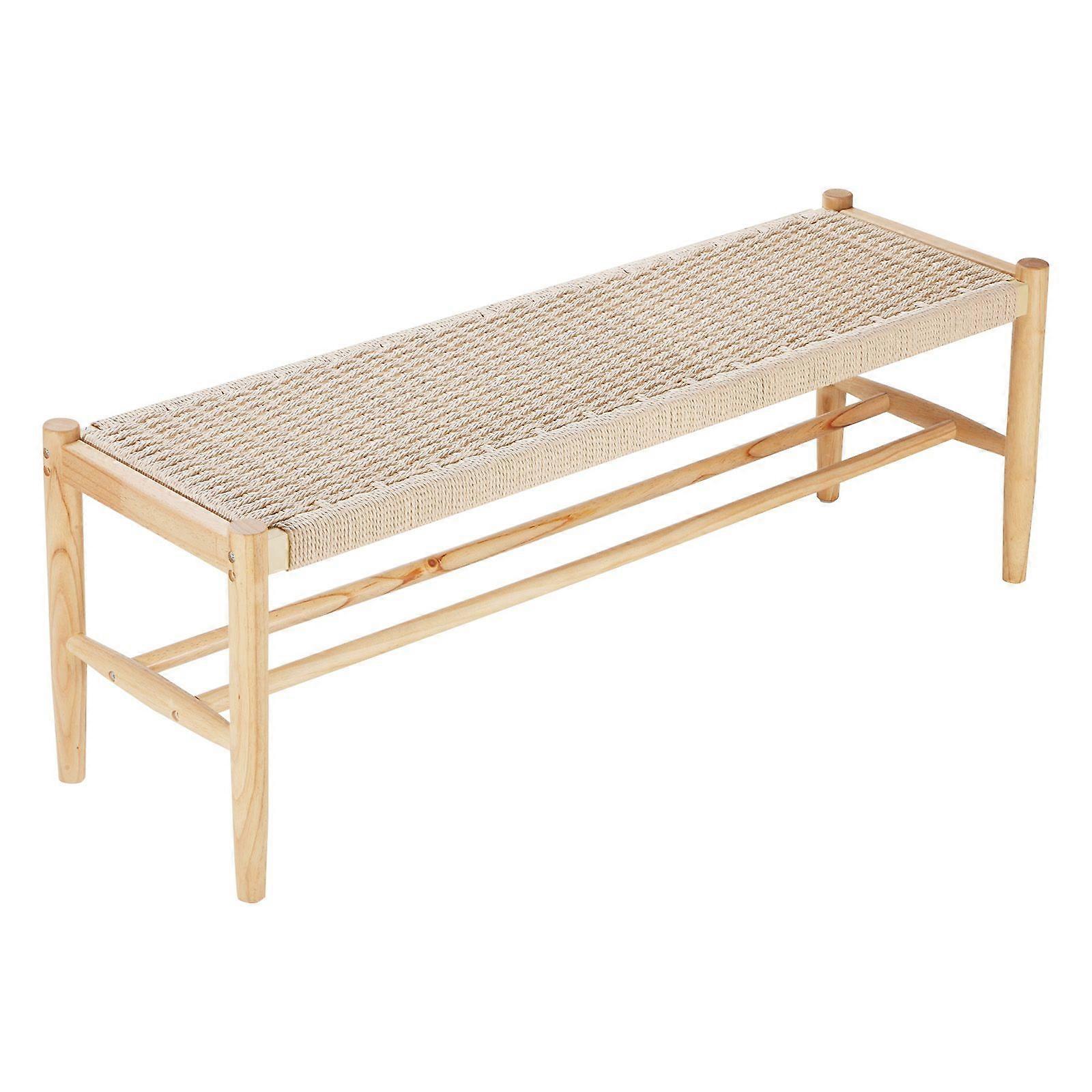 Πάγκος Rattan, Ξύλινος Πάγκος Rattan 47.6" με Αποθήκευση Παπουτσιών, Πάγκος Εισόδου με Πόδια από Ξύλο Βελανιδιάς, Πάγκος Boho από Μασίφ Ξύλο με Χειροποίητο Μπαστούνι