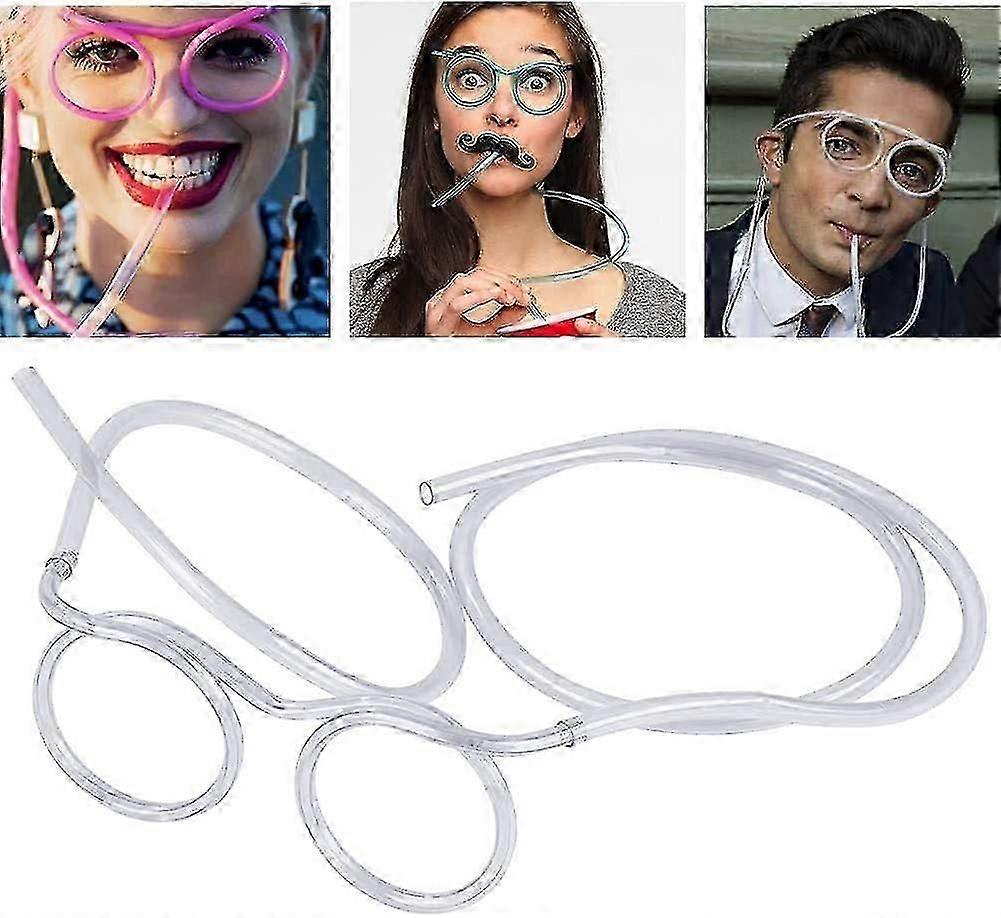 Straw Glasses, Reusable Fun Party Loop Drinking Straw, Novelty Eyeglasses Straw For Kids Party Annual Meeting (white).