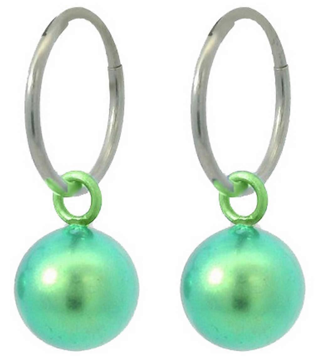 Ti2 Titanium Bead Charm Hoop Earrings - Green