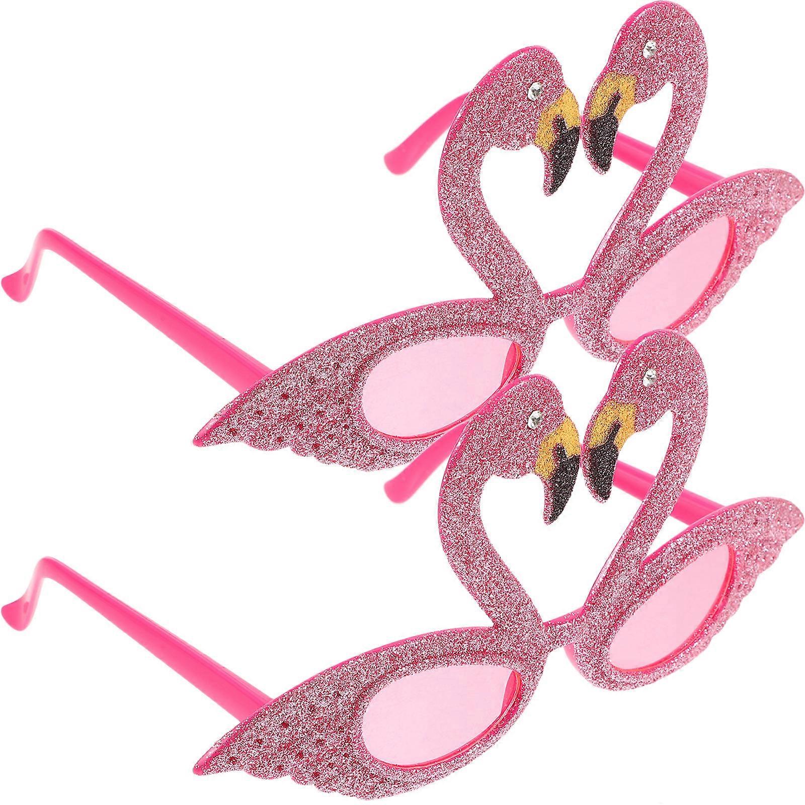 Hawaiian Funny Eyeglasses Flamingo Shape Photo Booth Props Rosy Red Frame 2Pcs