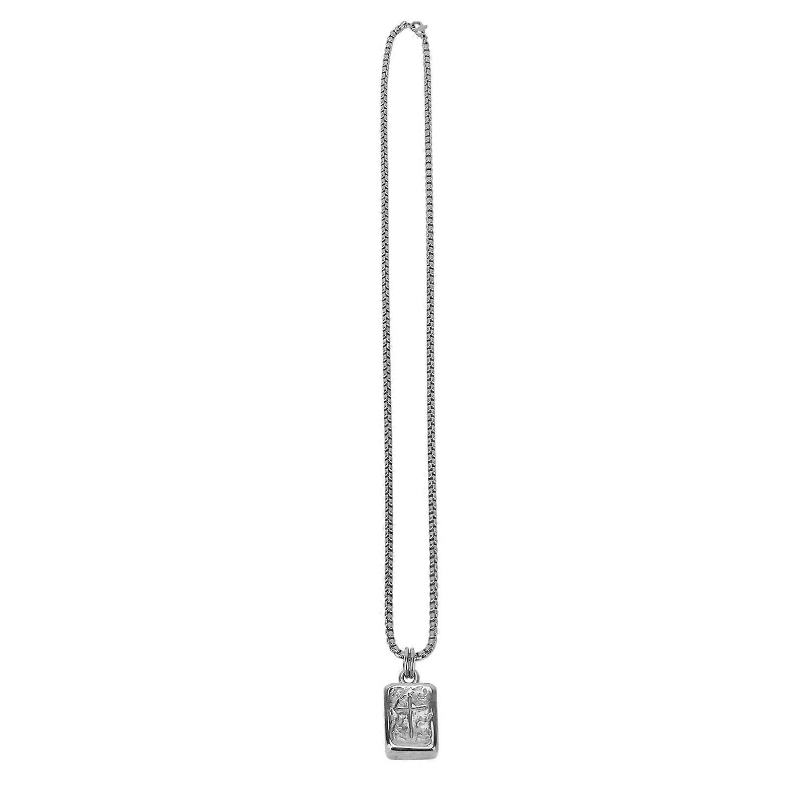 Unisex Titanium Steel Necklace Retro Rectangular Crossed Pattern Pendant Necklace
