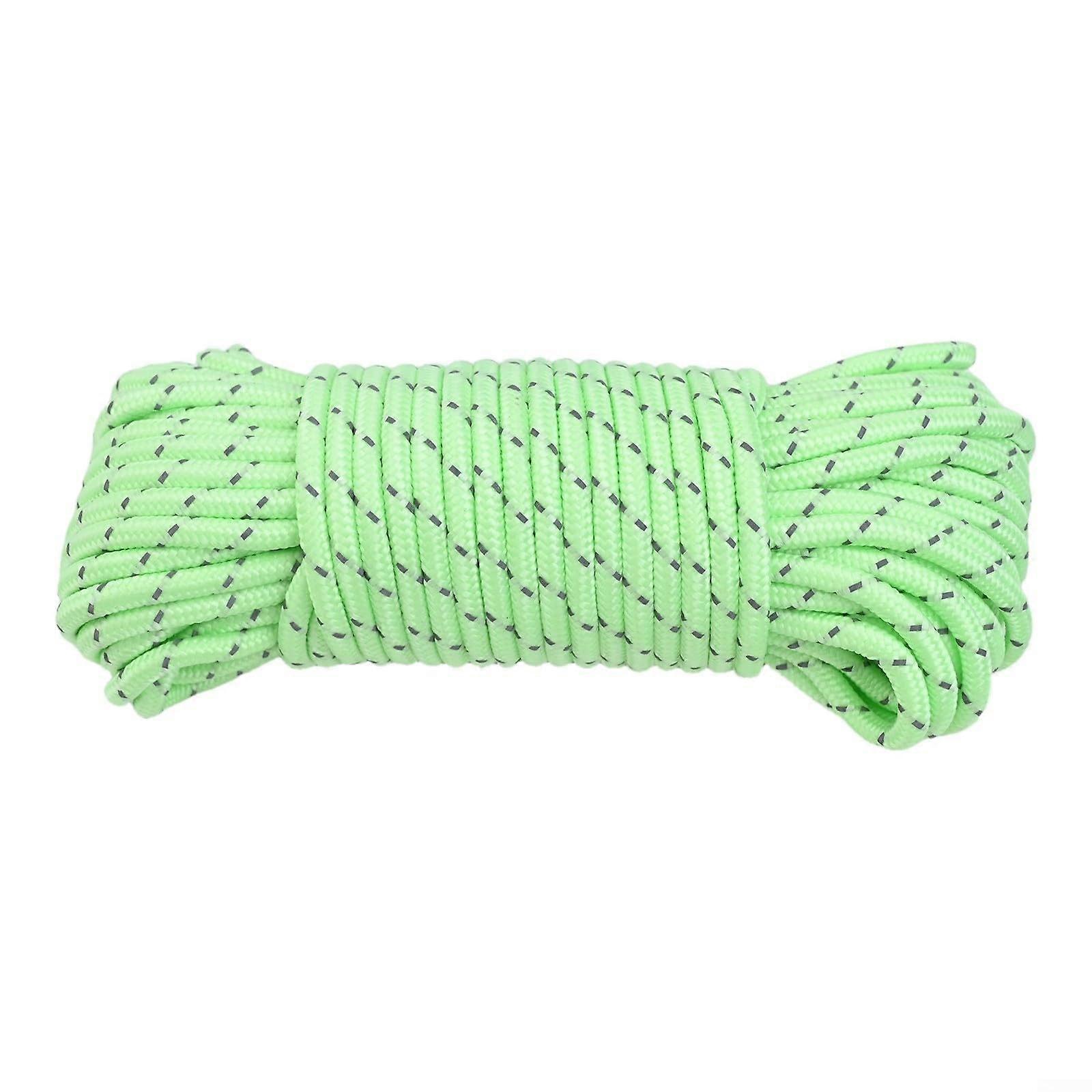 Iridescent, green, fluorescent guyline, tent cord, reliable support in any environment.