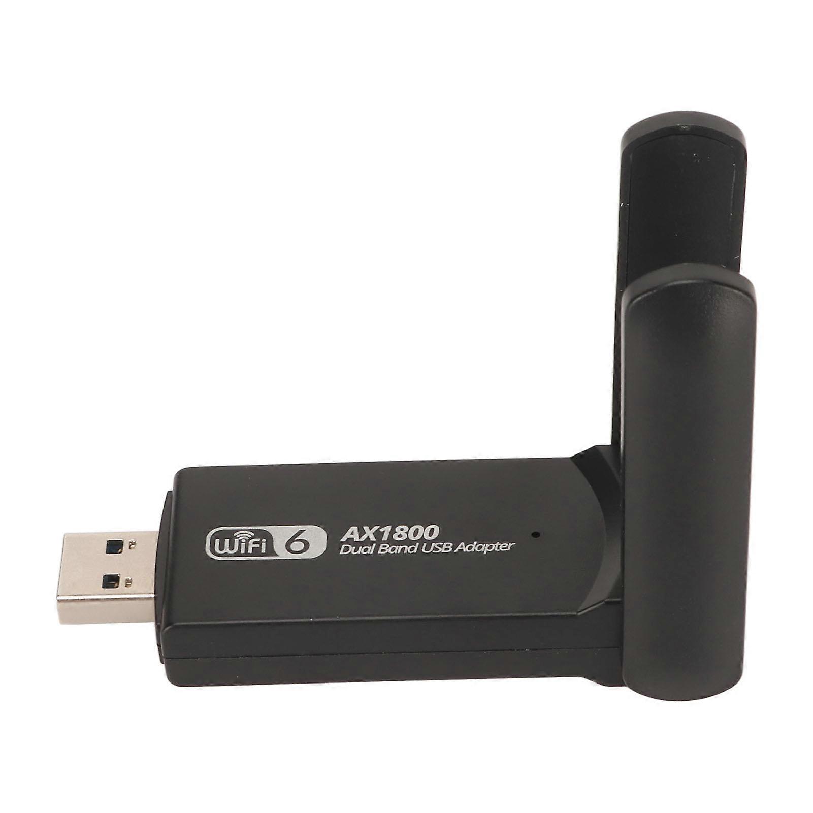 1800Mbps Dual Band WiFi Adapter with Dual 3dbi Antennas 2.4G 5G USB3.0 Plug and Play USB WiFi 6 Adapter for Laptops Tablets 