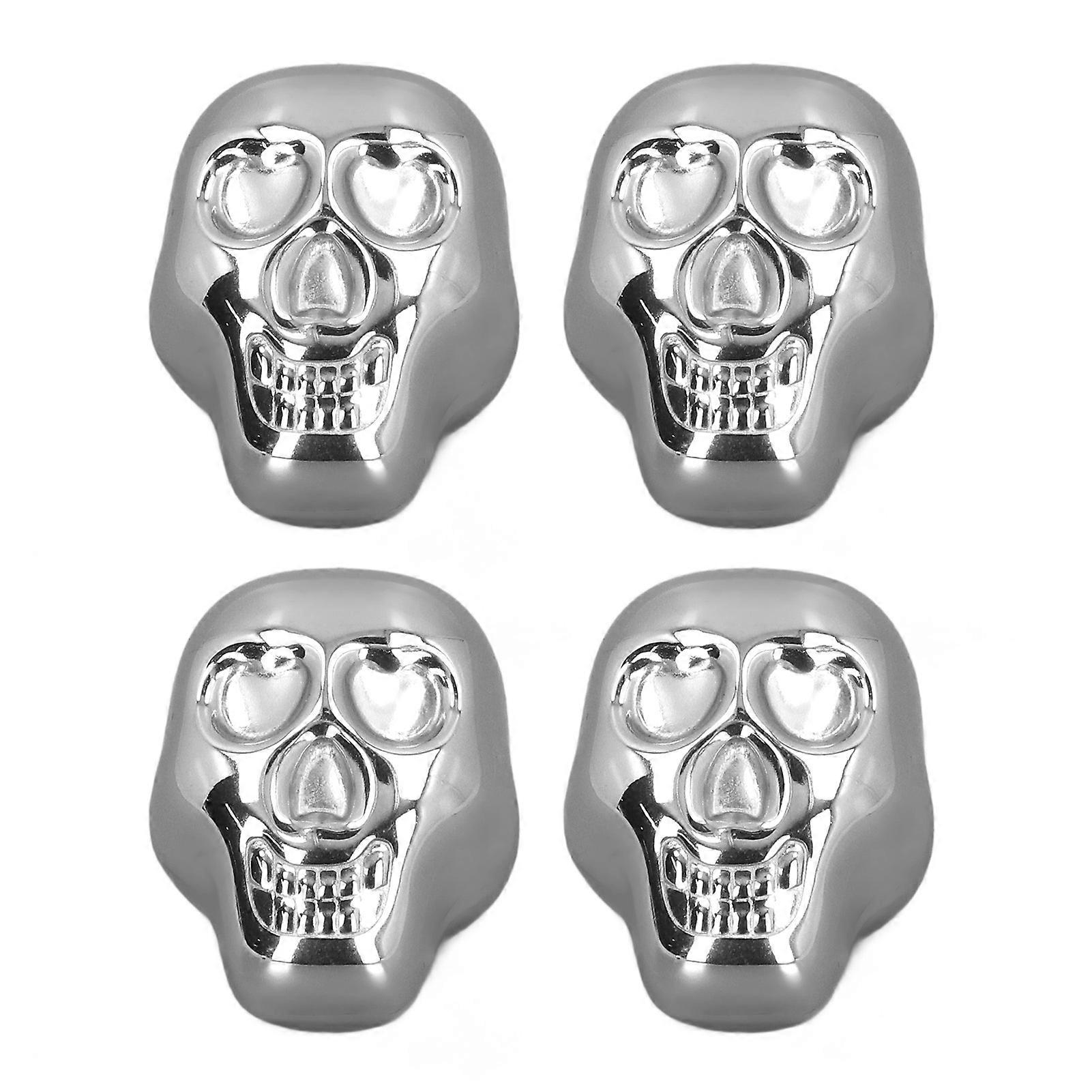 4 Pcs Skull Shaped Stainless Steel Ice Cubes Fast Cooling Reusable Whiskey Chilling Stones for Wine Drinks
