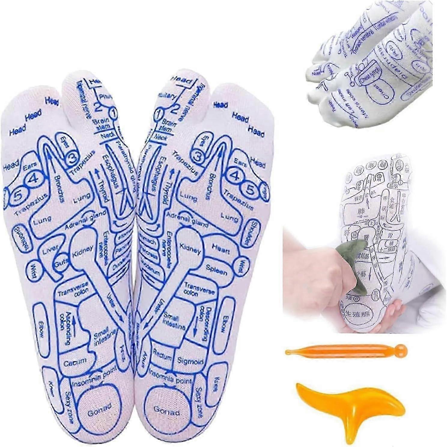 Trigger point therapy socks for foot relief with Gua Sha end