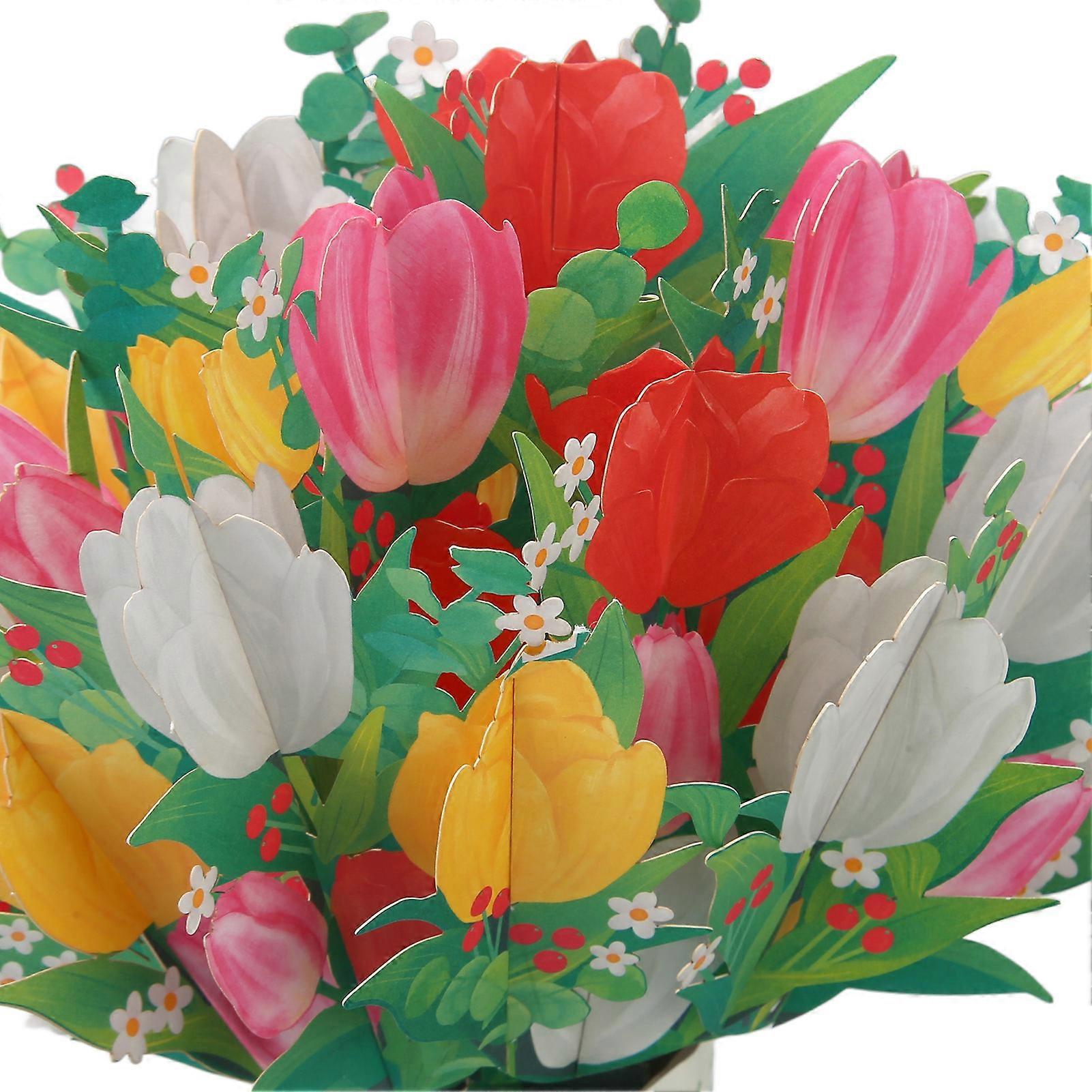 Flower Popping Up Card Vase Bouquet Style Thick Paper Vivid Colors 3D Greeting Cards for Party Anniversary Birthday