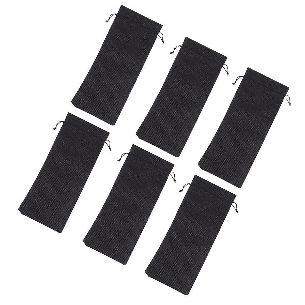 Black Linen Bag with Drawstring for Gift and Party Use Fits Regular Size Bottles 6 Pieces