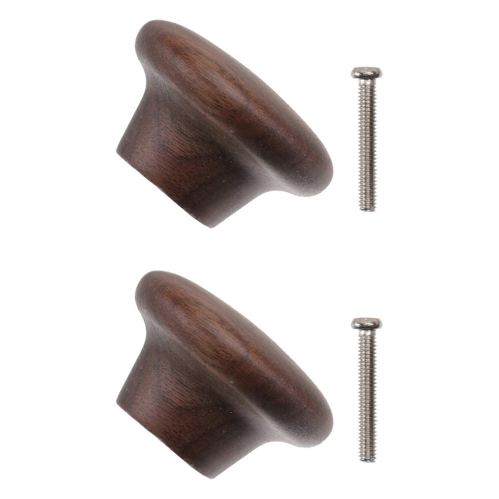 Brown Solid Wood Cabinet Door Knob for Wardrobe Use Durable 2 Pcs Single Hole