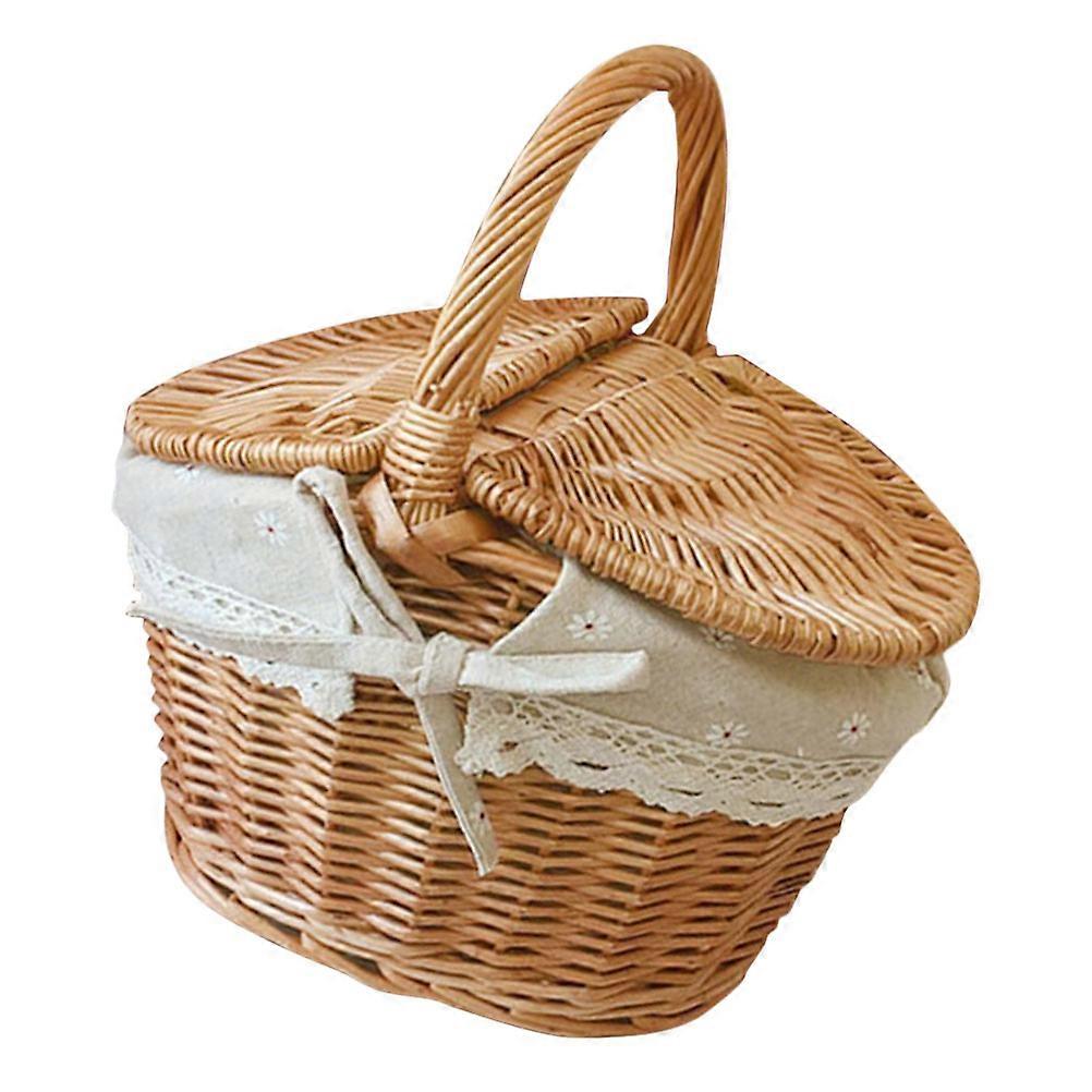 Handheld Baskets Picnic Style Family Picnic Cotton and Linen Decoration 10.2×7.1×5.5in 1Set