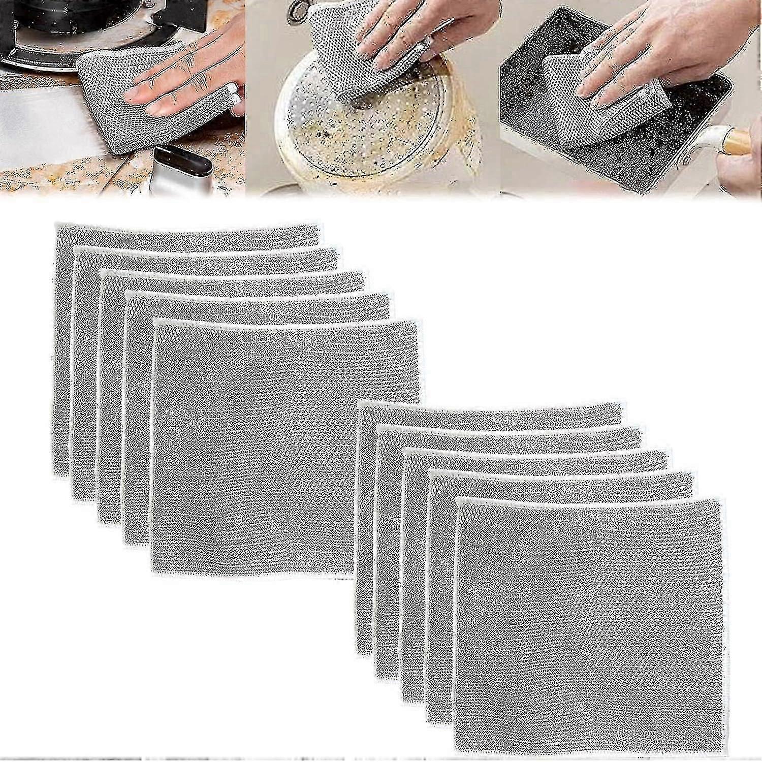 2023 Nouveau torchon en fil anti-rayures multifonctionnel, torchon en fil d’acier japonais, chiffons de lavage à vaisselle en fil multi-usages pour humide et sec, nettoie S