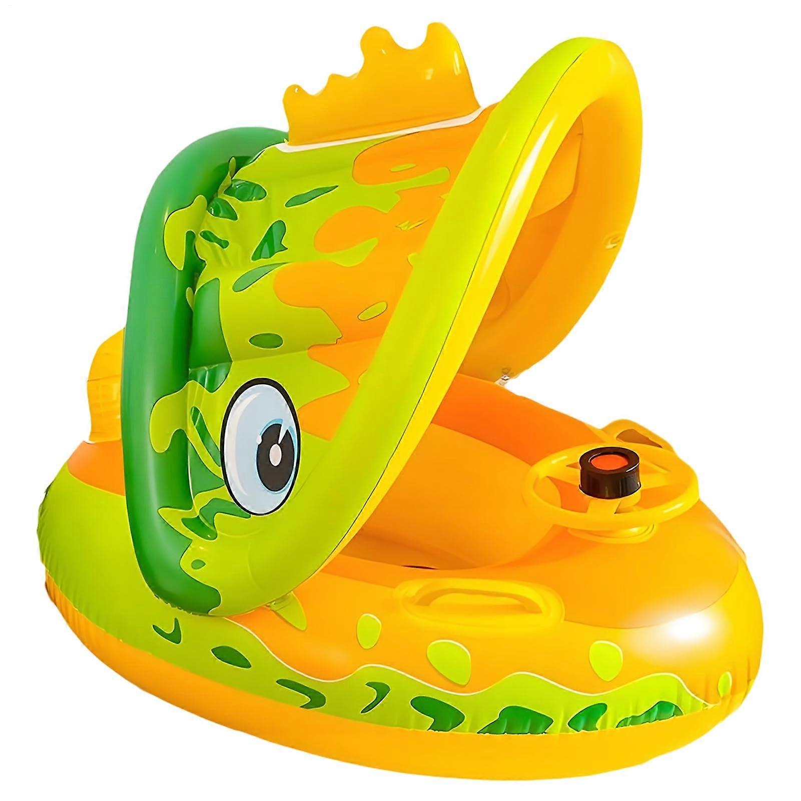 Baby Swimming Float Inflatable Boat-Shaped Pool Float With Sun Canopy And Steering Wheel Growth Aid For Toddlers
