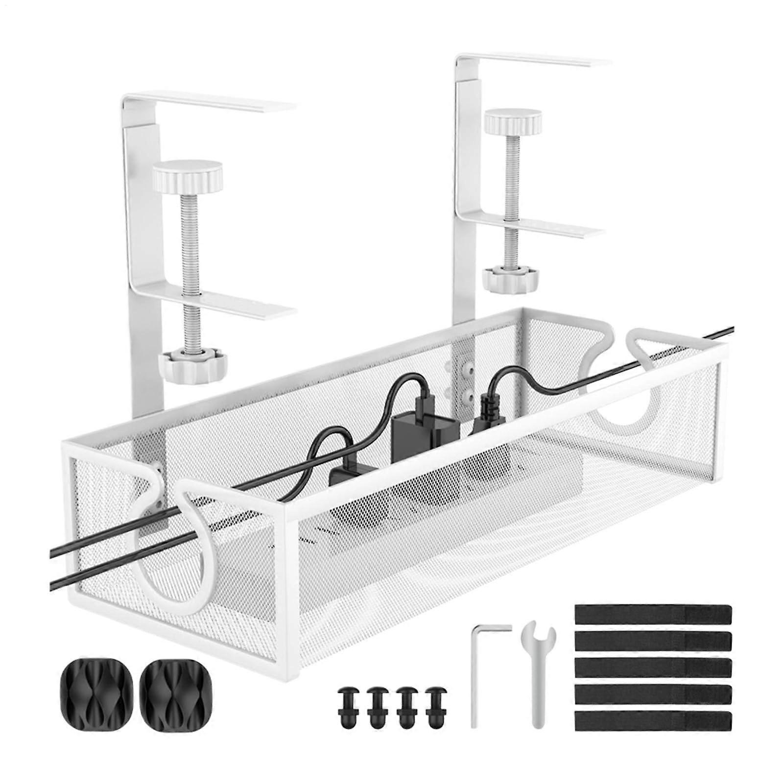 Cable organizer box Metal grid desk accessory, Reusable cable management solution White