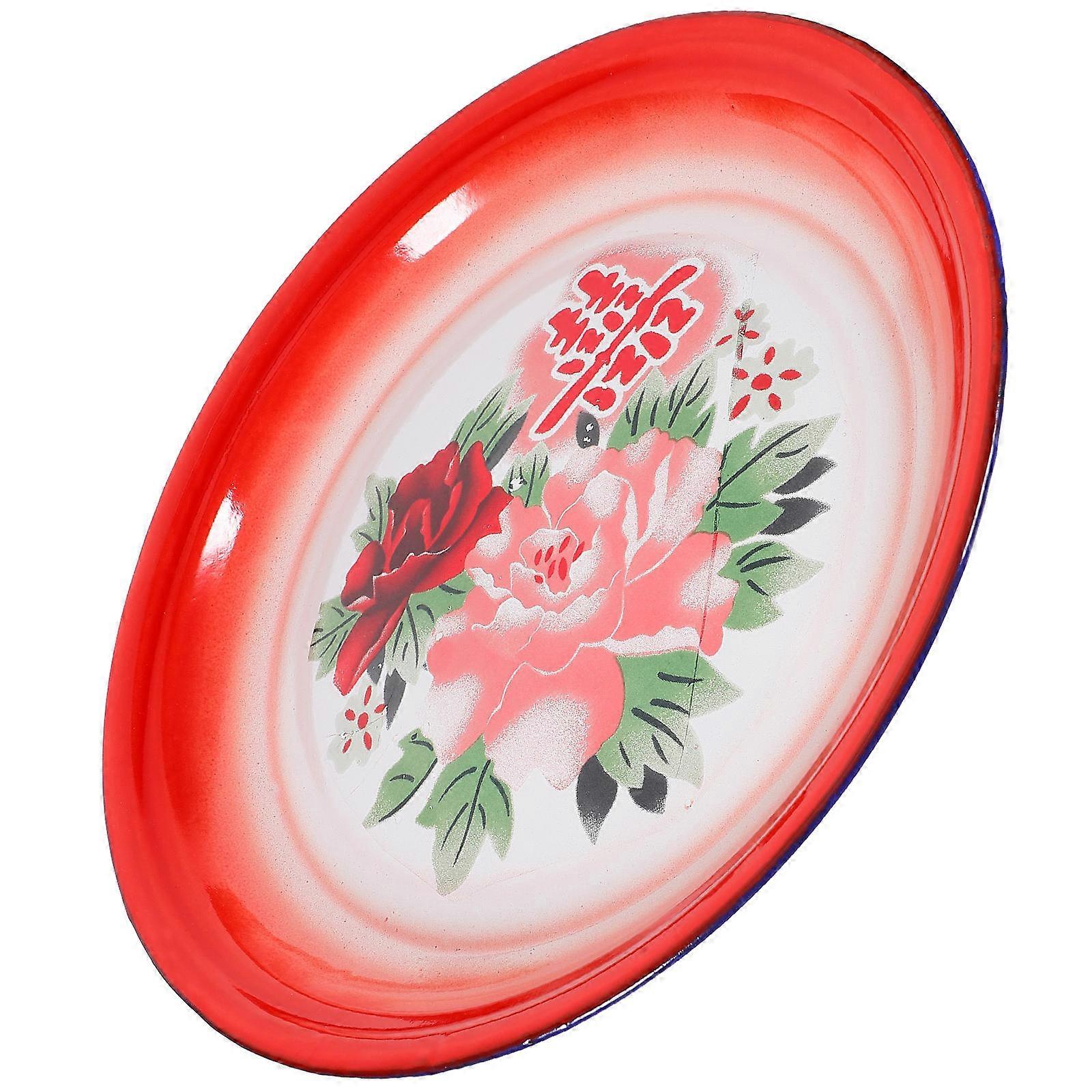エナメルラウンドプレートチャイニーズスタイルプレートフルーツ野菜プレートエナメルトレイ