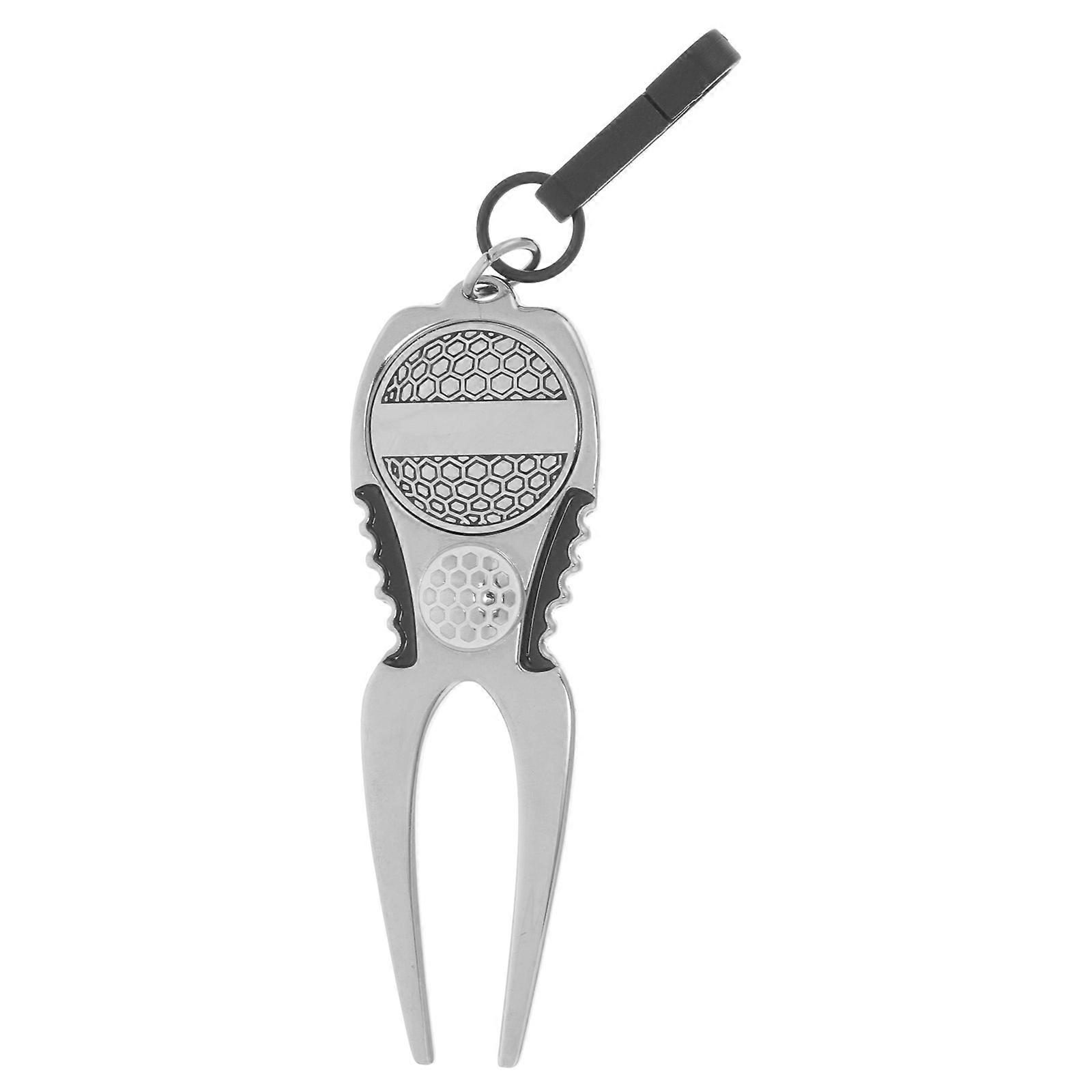 Portable Golf Divot Repair Tool with Ball Marker in Silver Color Made of Aluminium Alloy for Outdoor Use