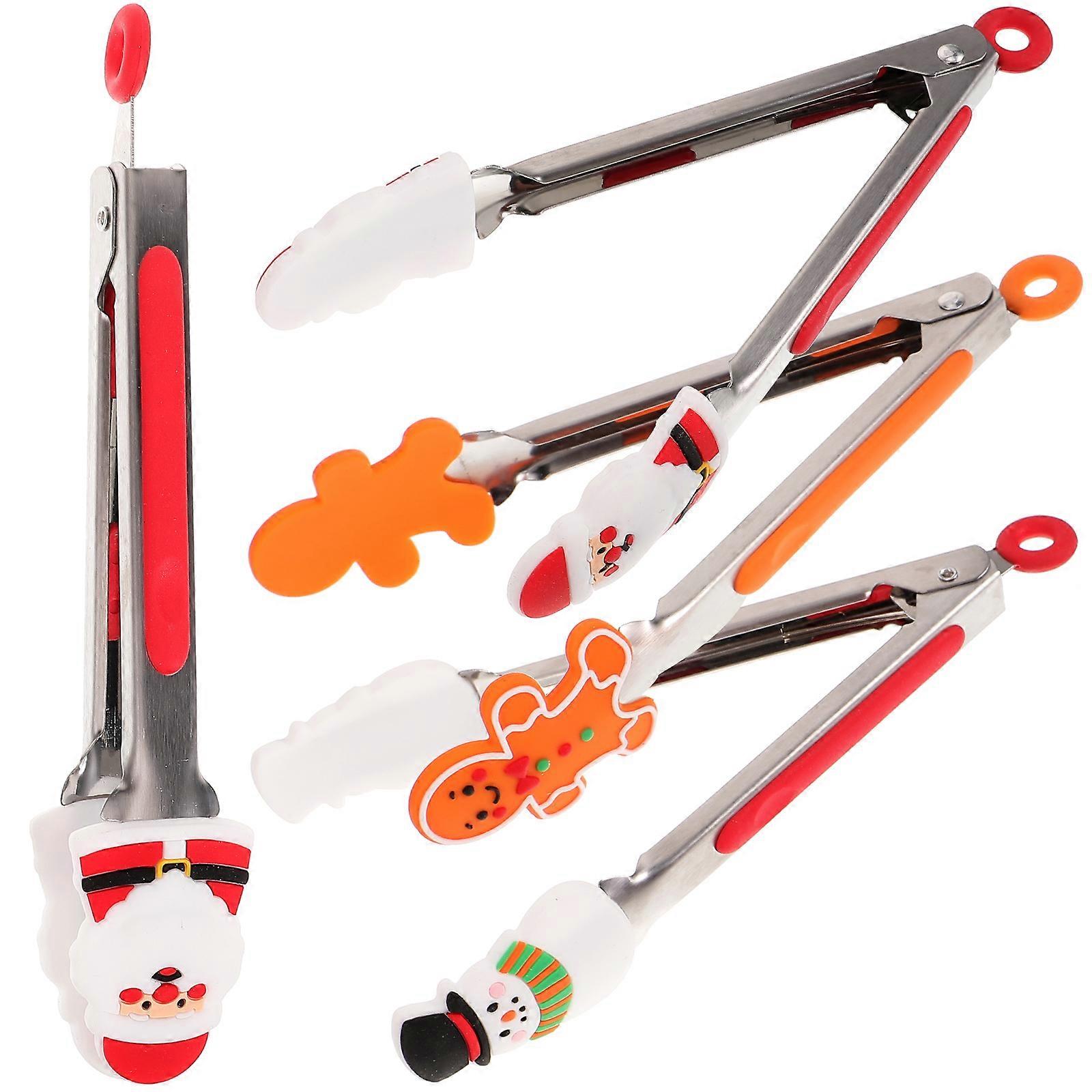 4Pcs Multi Function Christmas Style Camping Barbecue Tongs Food Serving utensils Random Style