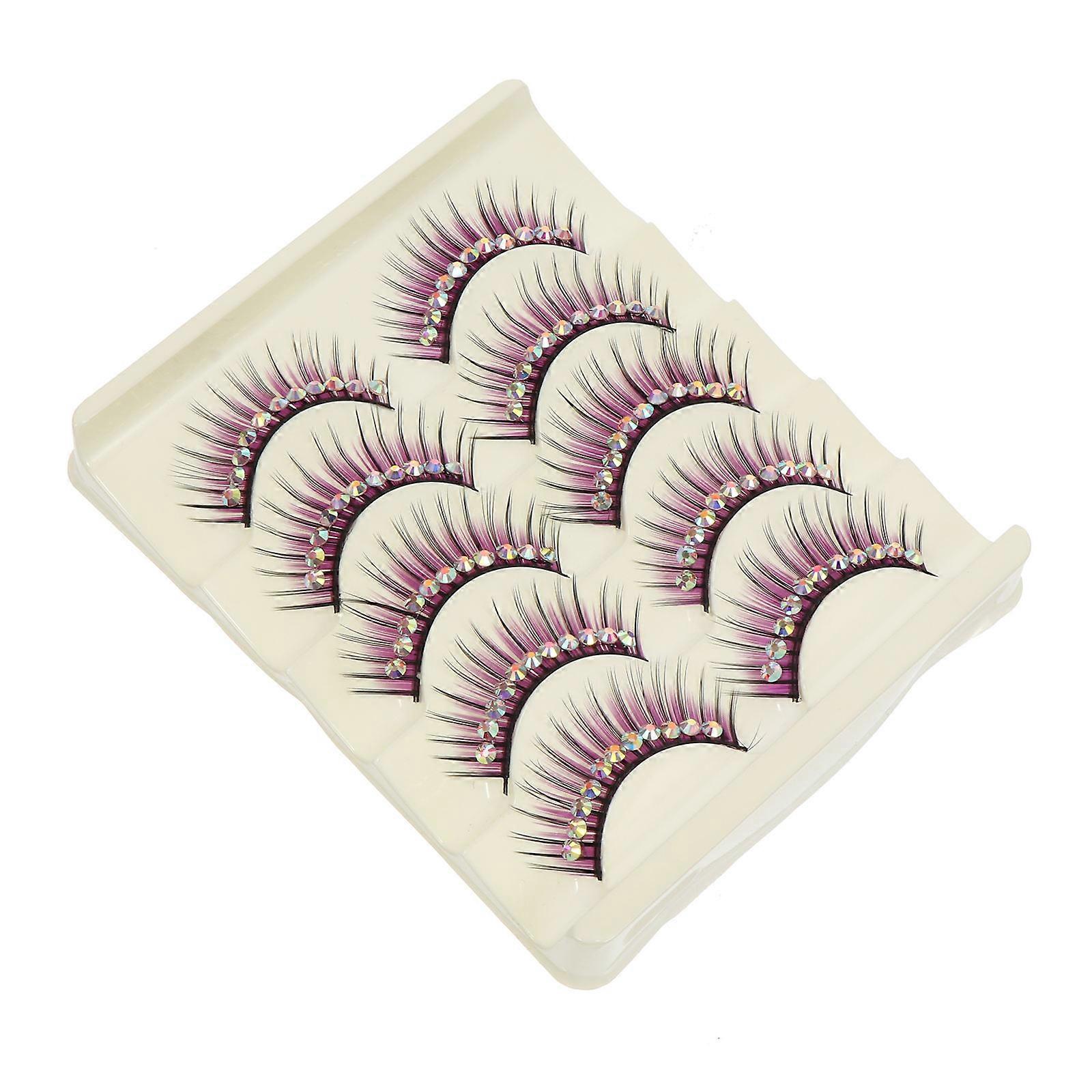 Purple Exaggerated False Eyelashes for Performance and Decor Made of Synthetic Material Lightweight Comfortable 5 Pairs