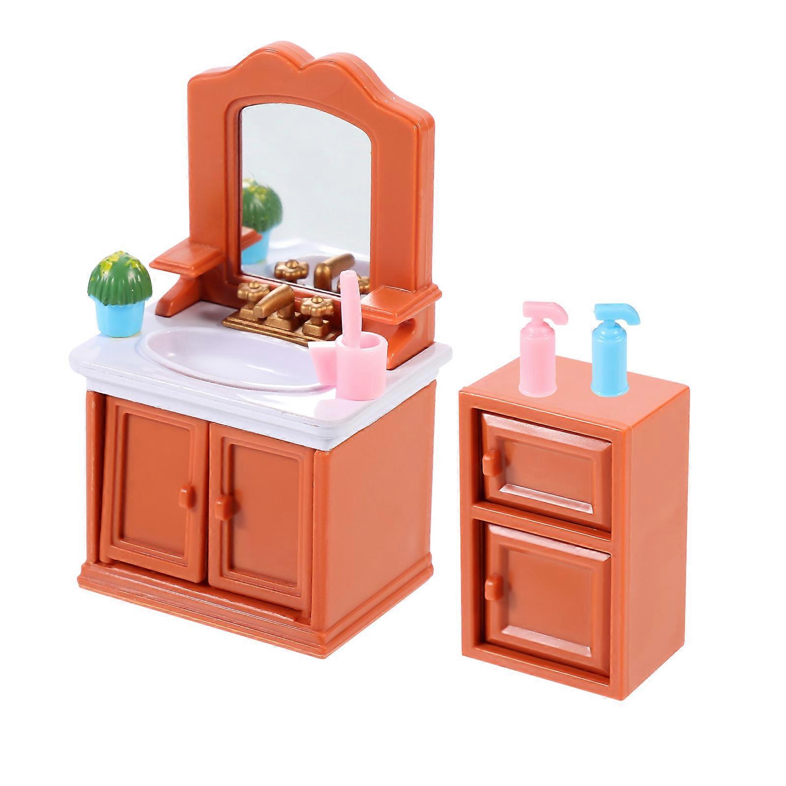 3pcs Mini Bathroom Furniture Set for Dollhouse Play – Enhances Role Play & Cognitive Skills, Decorative Use
