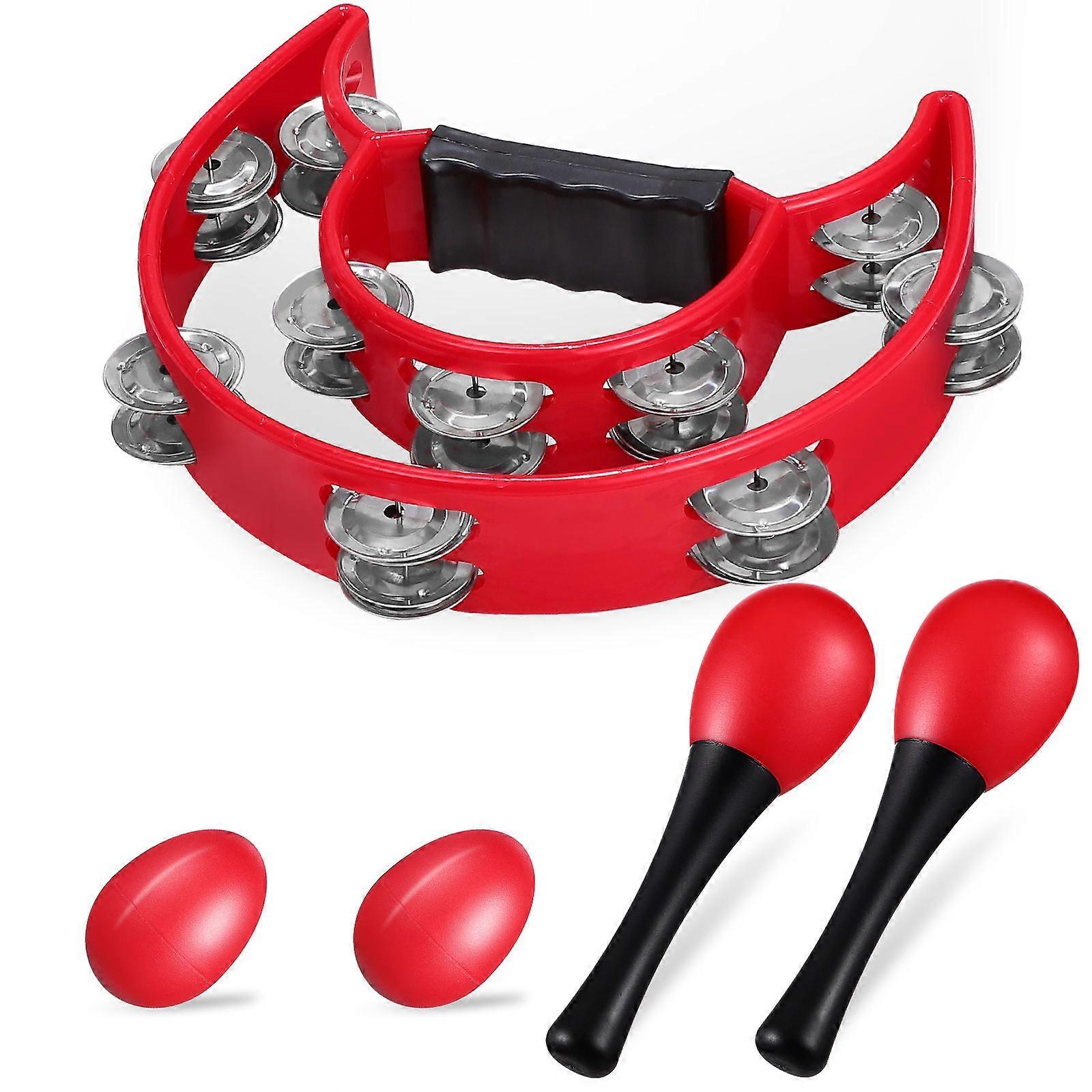 Tambourine Musical Instrument Set for Kids and Adults Red 1 Set with Rhythm Instrument Melodious Sound
