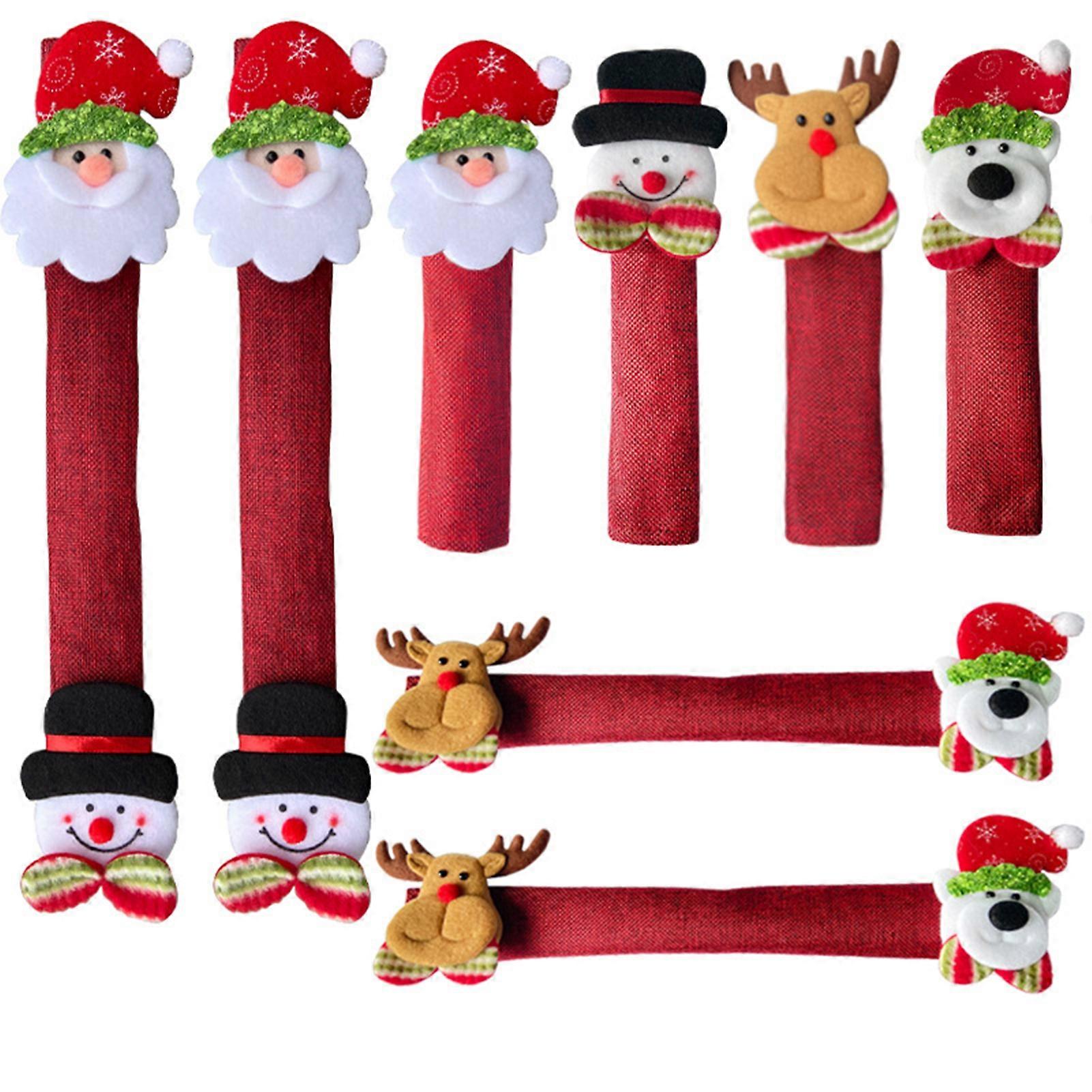 8Pcs Christmas Refrigerator Santa Handle Cover with Moose Appliance Handle Decor Christmas Kitchen Decoration TB