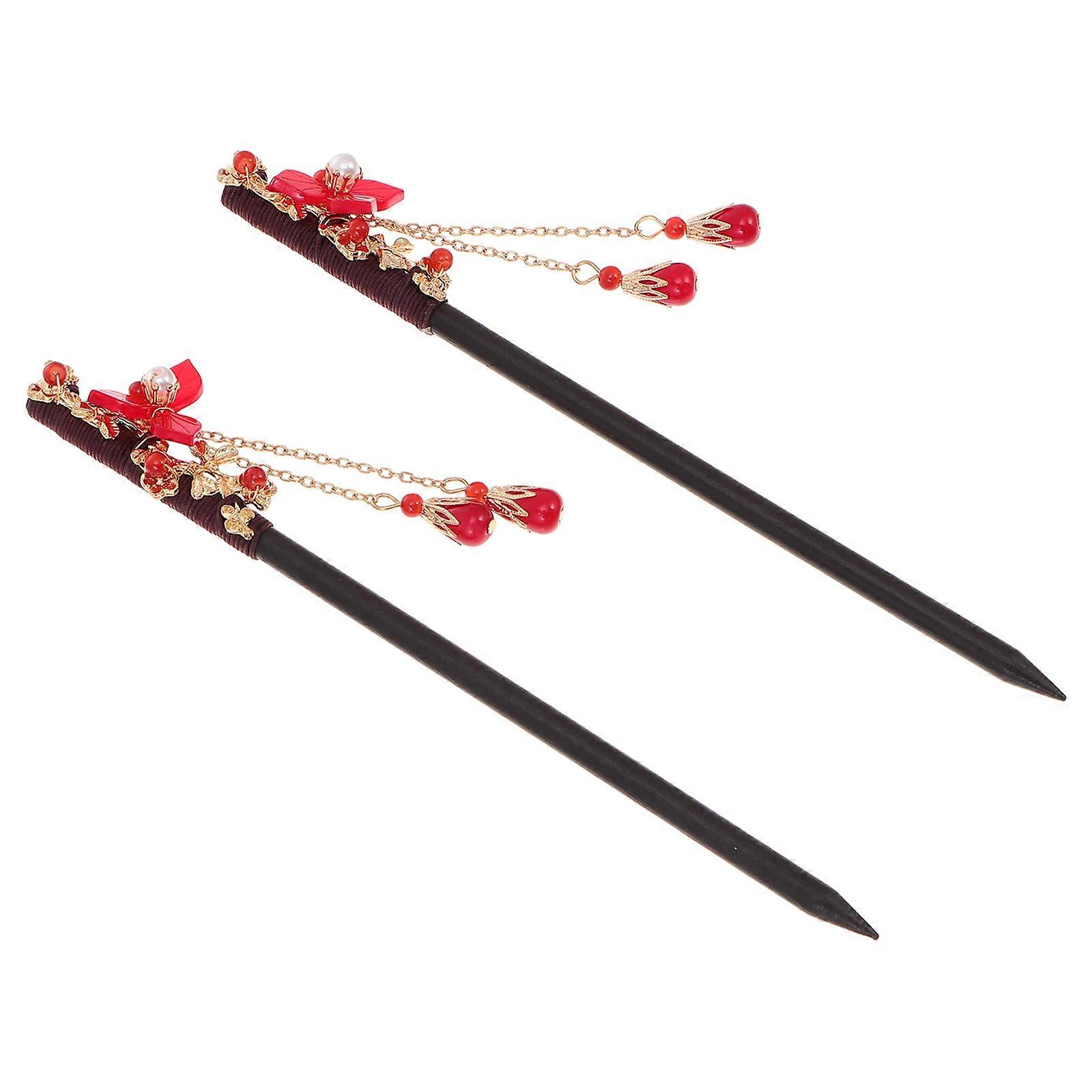 Bun Hairpin Retro Style Wood Material 18X18X2CM Ornament 2Set