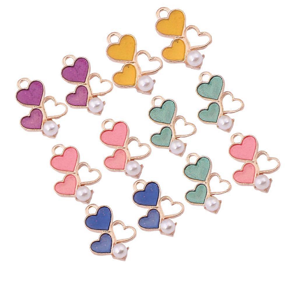 Durable Heart Shaped Metal Pendant Charms for Jewelry Making Assorted Color 12 Pieces