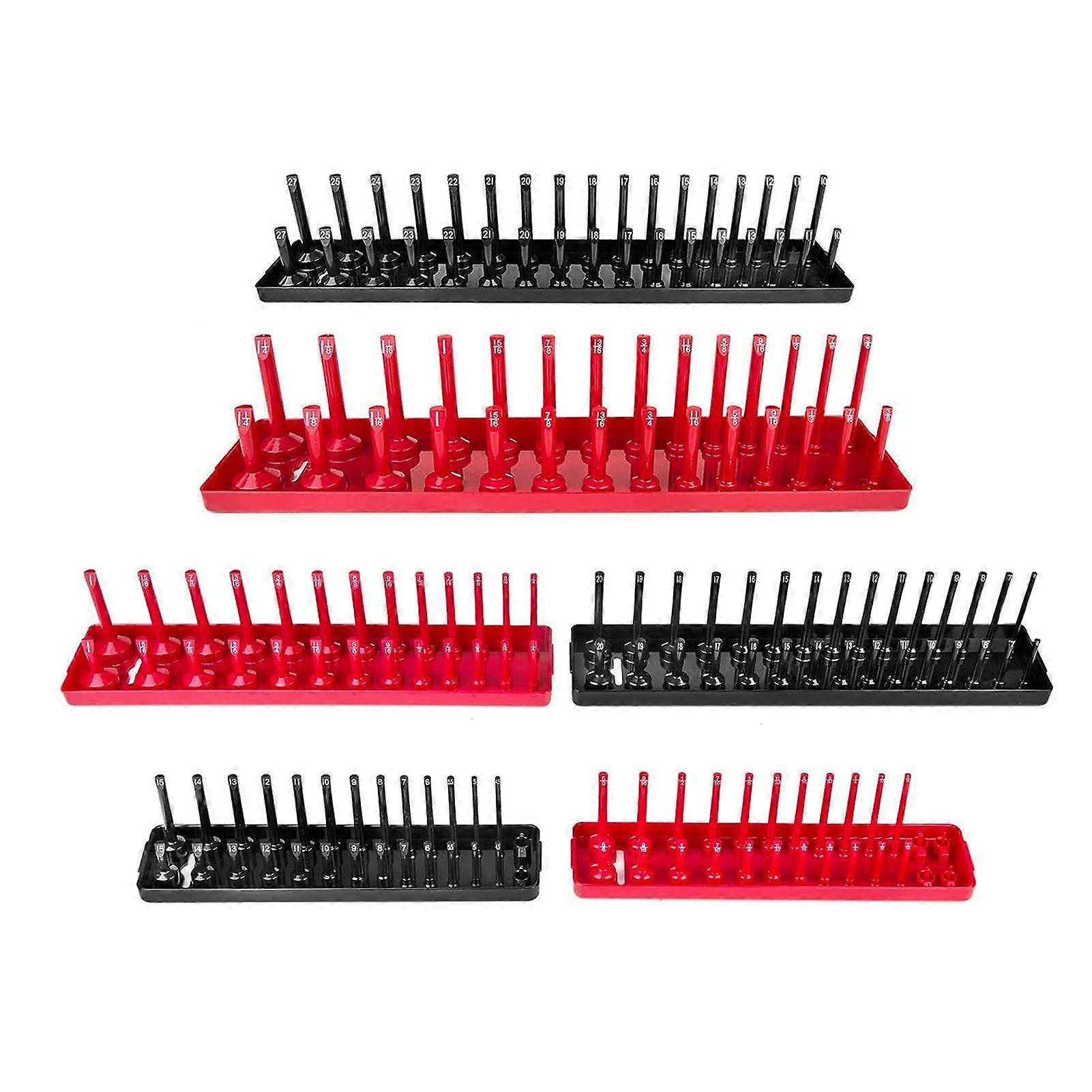 6-Pack Socket Organizer Trays for 1/4 Inch, 3/8 Inch, 1/2 Inch Drive, Deep and Shallow Socket Holders for Toolboxes