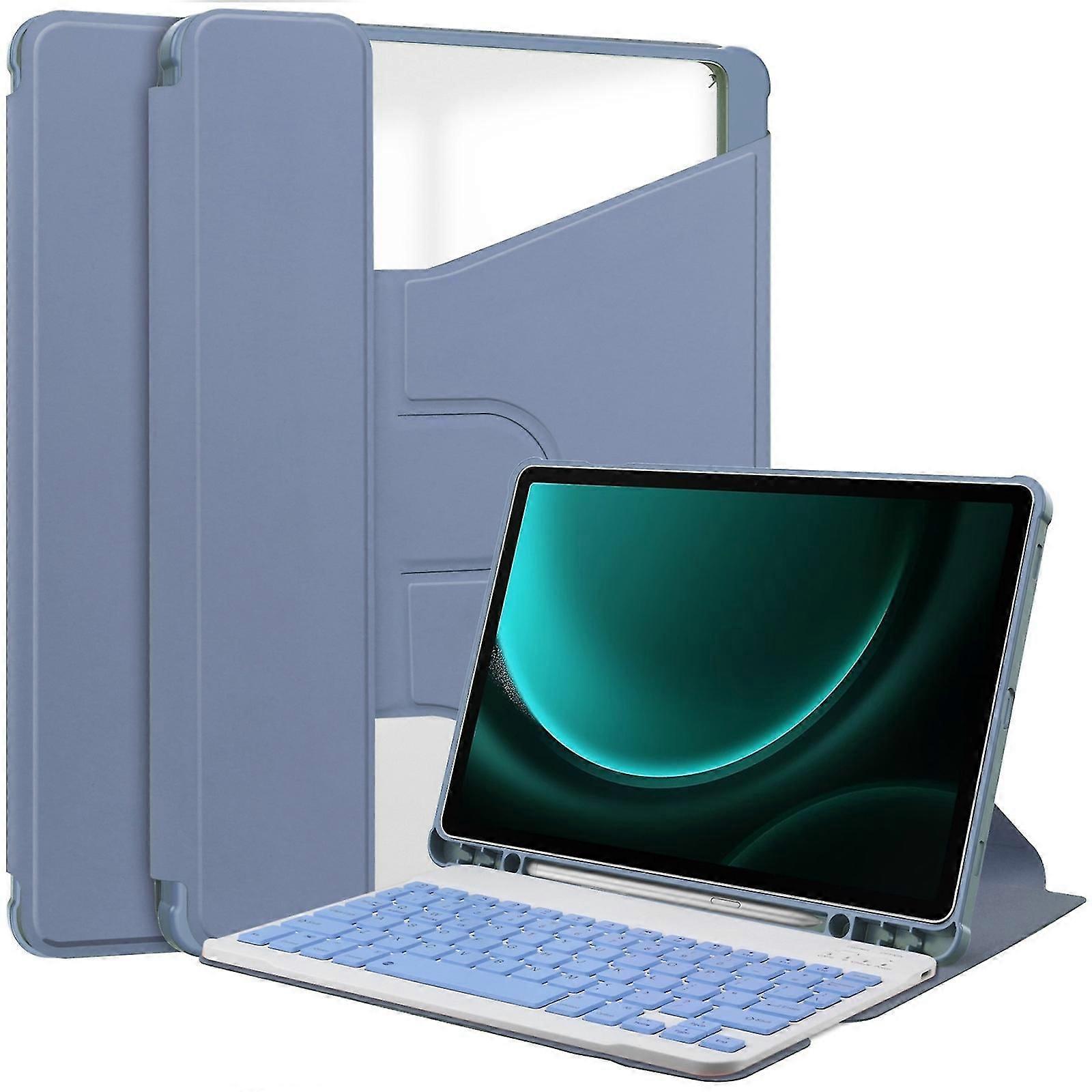 For Samsung Galaxy Tab S9 FE+ 360 Rotation Transparent Smart Leather Case with Keyboard