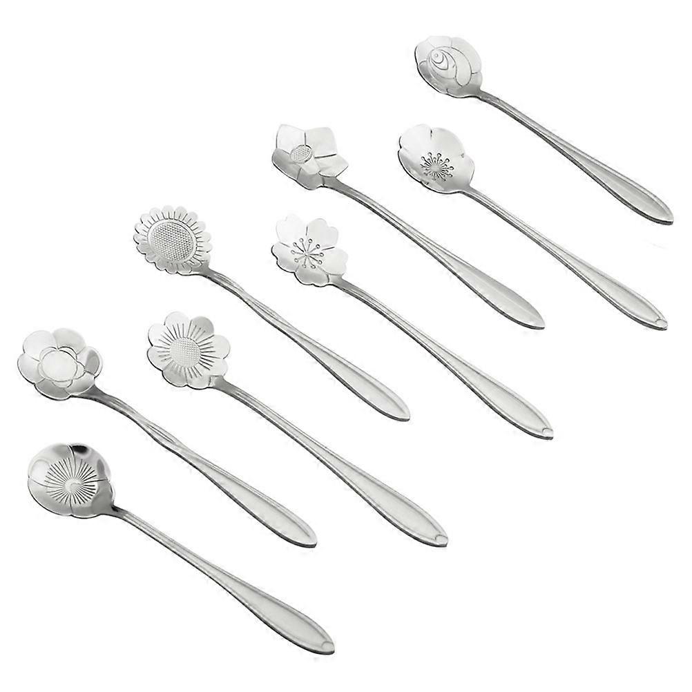 Beautiful Spoon Collection For Meal Time In Silver Color Featuring Creative Flower Design Perfect For 8Pcs