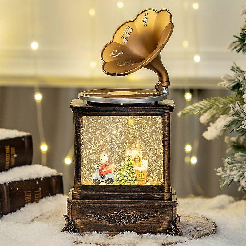 Tegneseriedekorasjoner, julelykter, retrogrammofon, spilledåse, snøfnugg, krystallkule