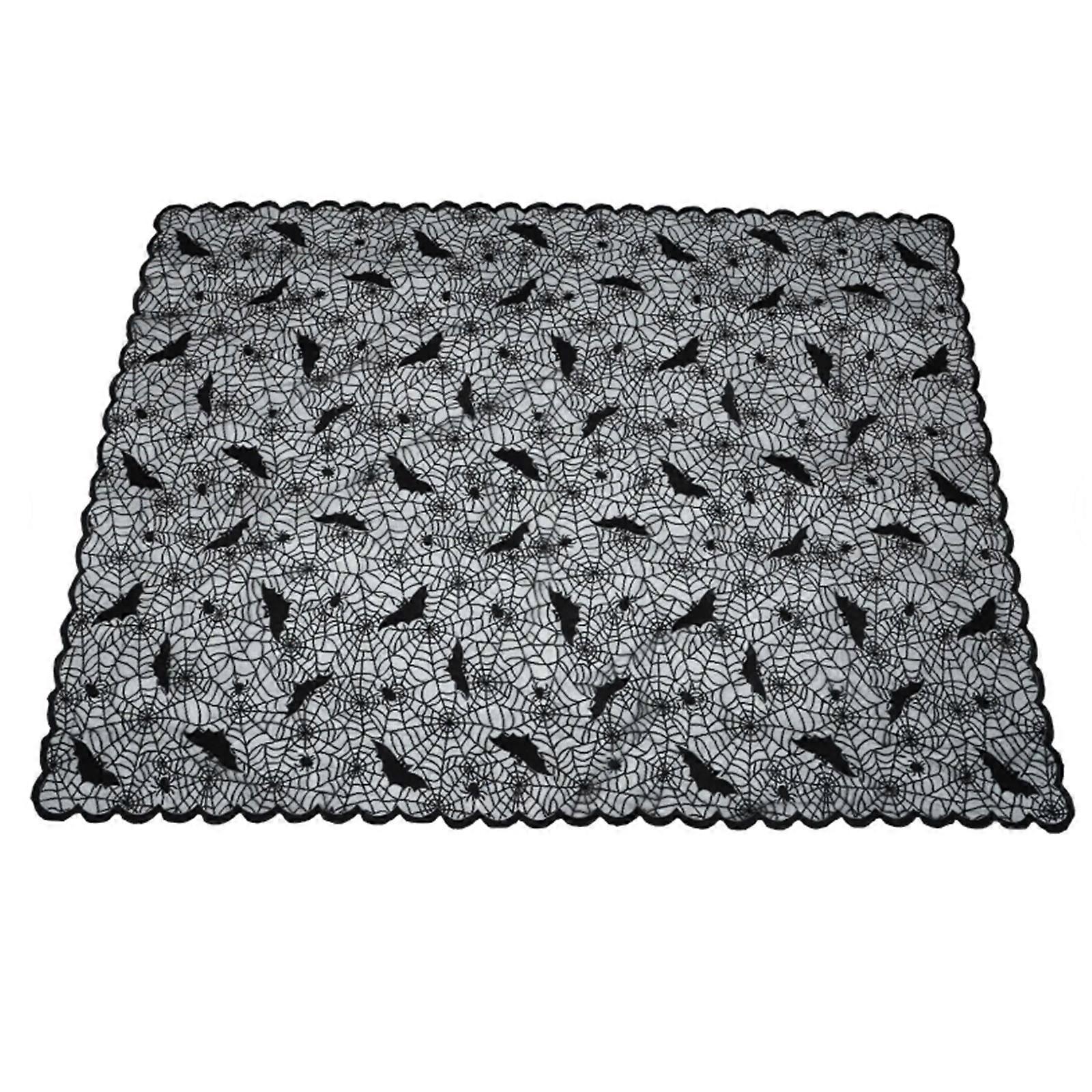 Lace Embellished Tablecloth For Halloween Polyester Reusable Party Decoration Suitable for Tables Window and Wall  D