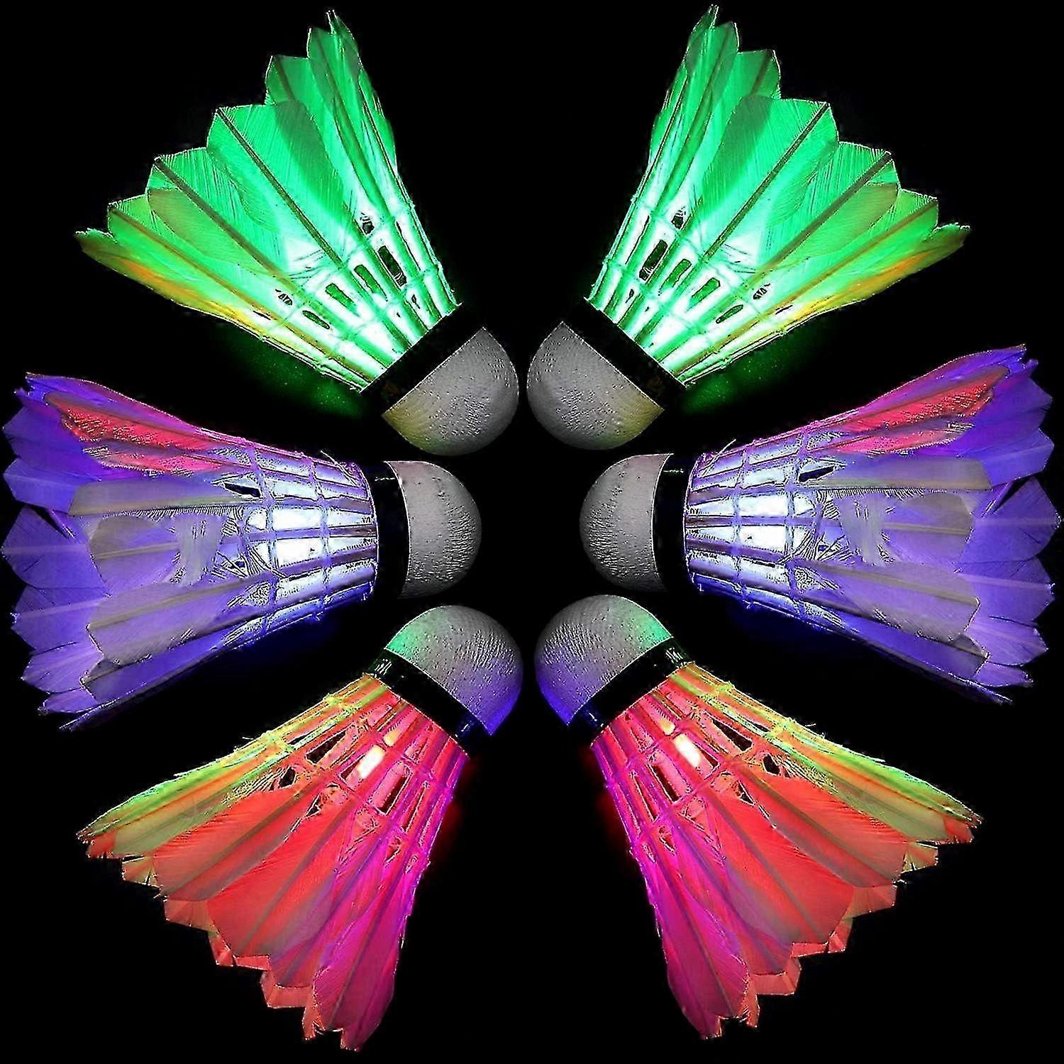 6-Piece LED Badminton Shuttlecocks, Glow-in-the-Dark Goose Feather Birdies with Colorful Lights