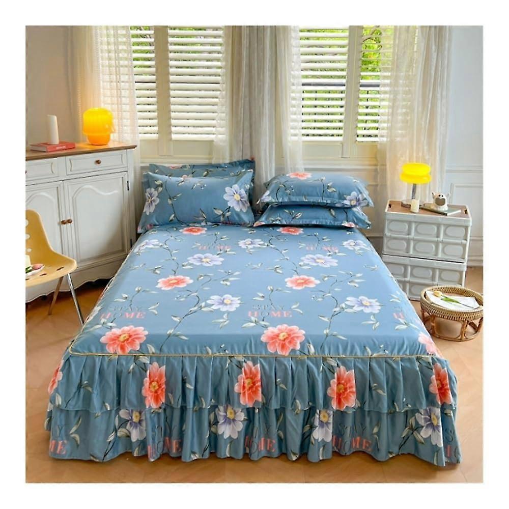 Bed Skirt With Nonslip Mattress Cover, Printed Pattern, Soft Skin-Friendly Fabric, 3-Piece Set