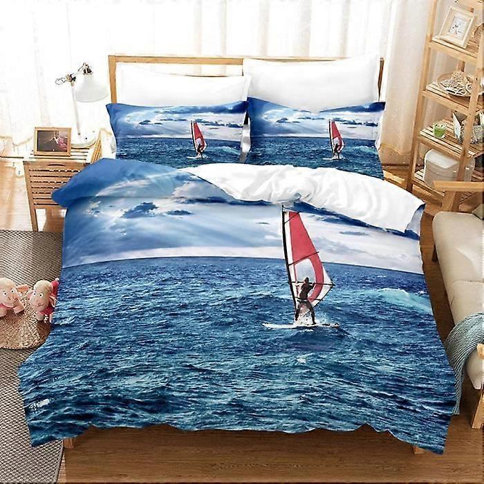 Surfing by the Sea 3-Piece Bedding Set - 3D Print - Blue - 220x240cm