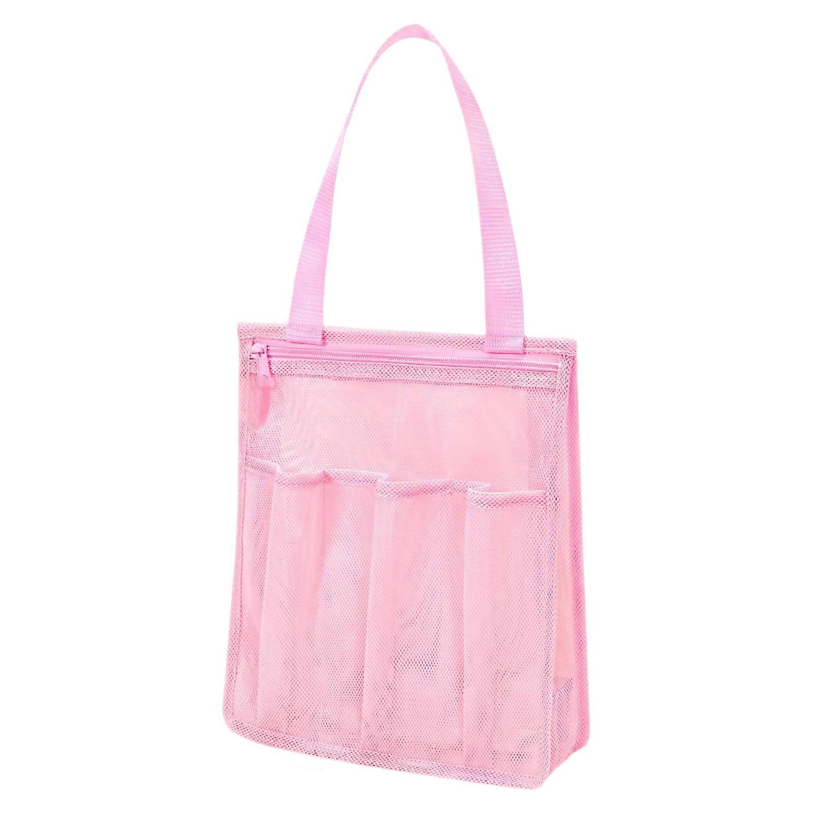 Quick Drying Mesh Beach Pack Bag With Hanging Hook Multipurpose Bathroom Storage for Pool Camping Dorm   Pink