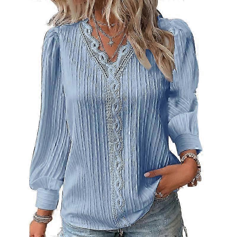 Women's Long Sleeve V-Neck Blouses & Shirts for Spring and Fall - Solid Color and Print Pullovers Casual Tops