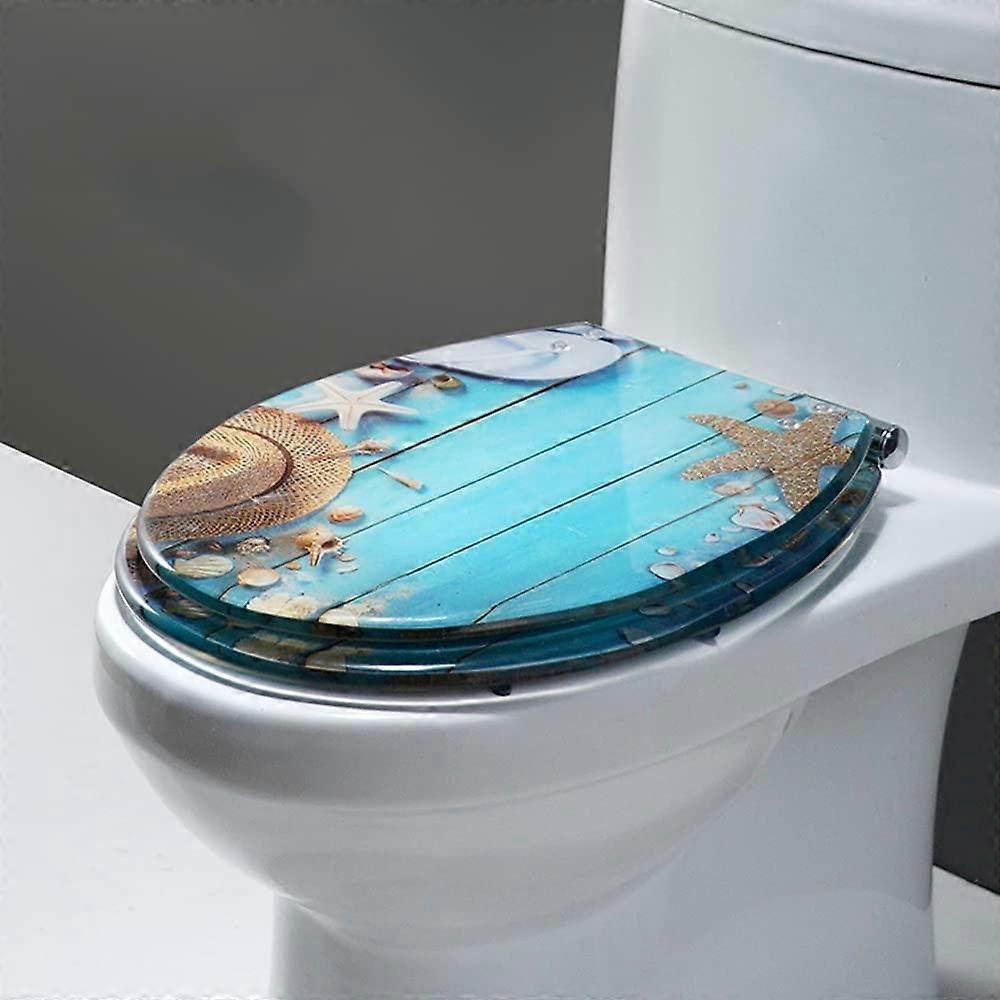 Toilet Seat Slow Close Quiet Close Lid Resin With Seat Bumpers Quick-Release Hinges Blue Fits U/V/O Standard Commode