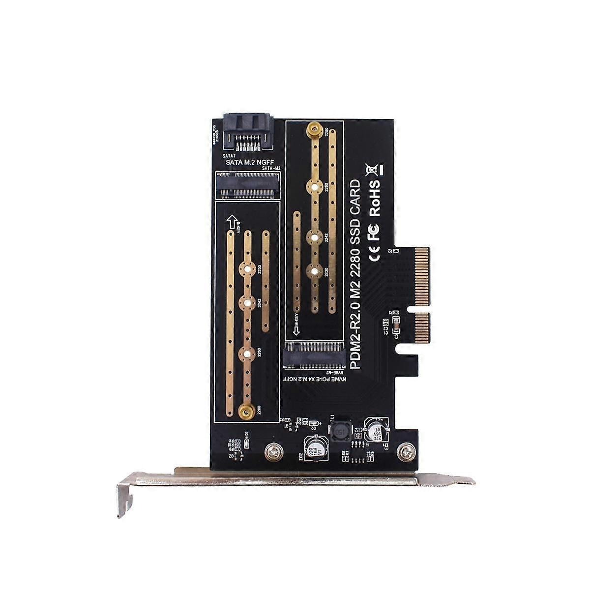 PCIE Adapter Board Dual M.2 NVME to Pcie 4X M2 SSD Adapter B/M Key Support PCI 3.0 2230-2280 Hard D