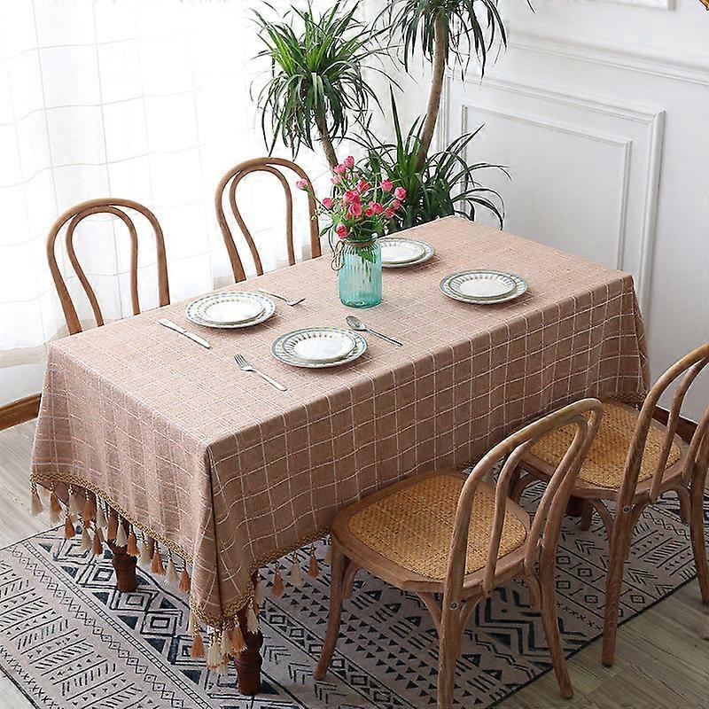 Rectangle Square Tablecloths Knitted Embroidery Textured, Light Coffee