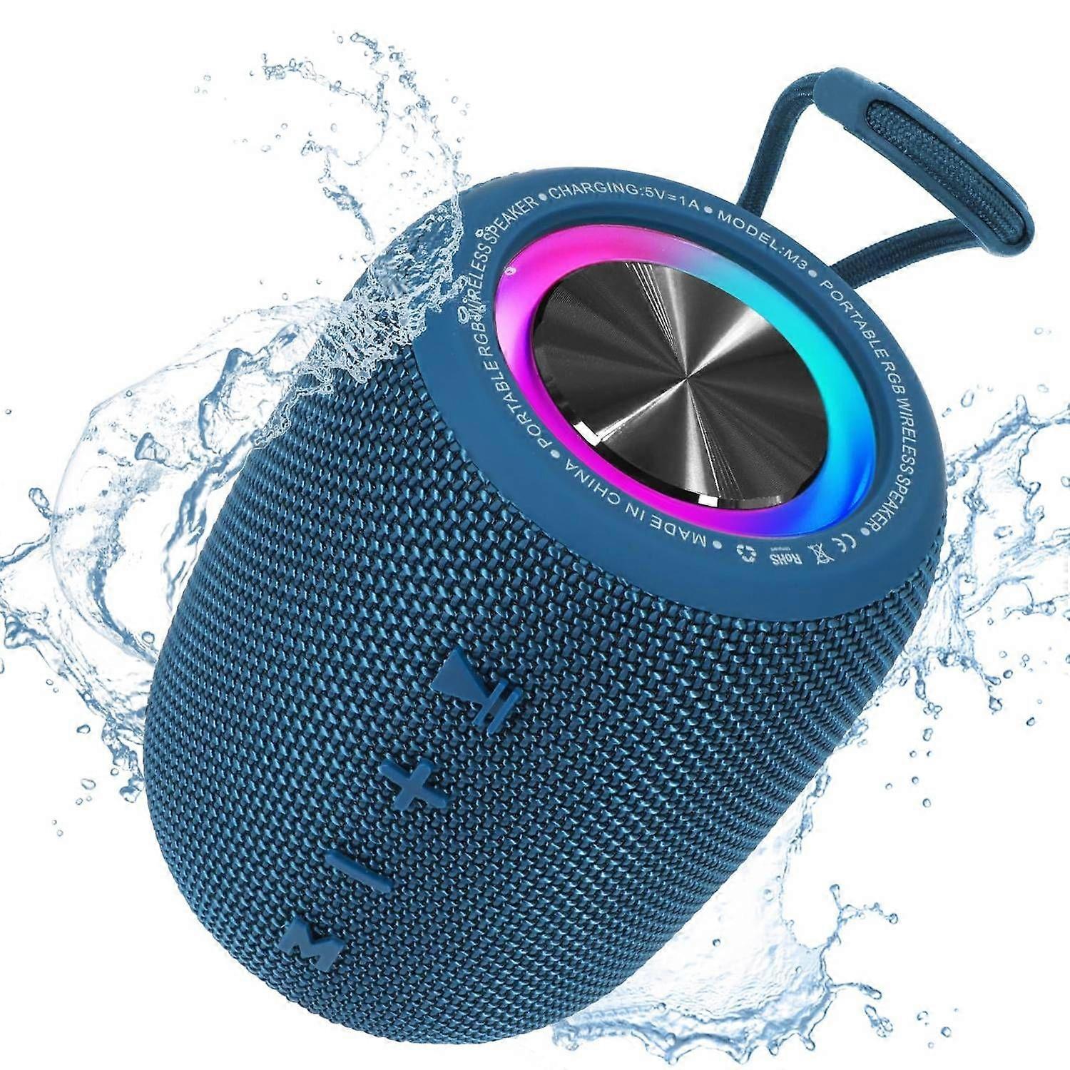 Portable Bluetooth Speaker, BT5.3 Wireless Speaker 20W Bass Diaphragms with Multi LED Light Dynamic Modes, IPX6 Waterproof 16H Playtime supports FM Mo