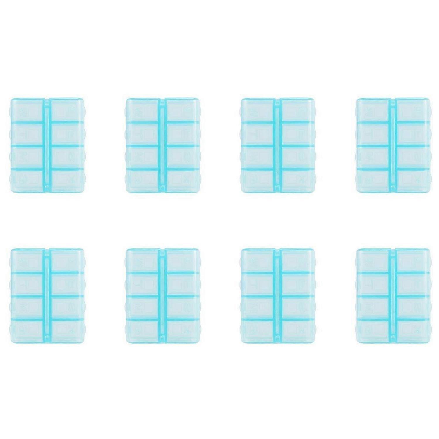 Plastic Rectangle 8 Compartments Medicine Pill Box Blue